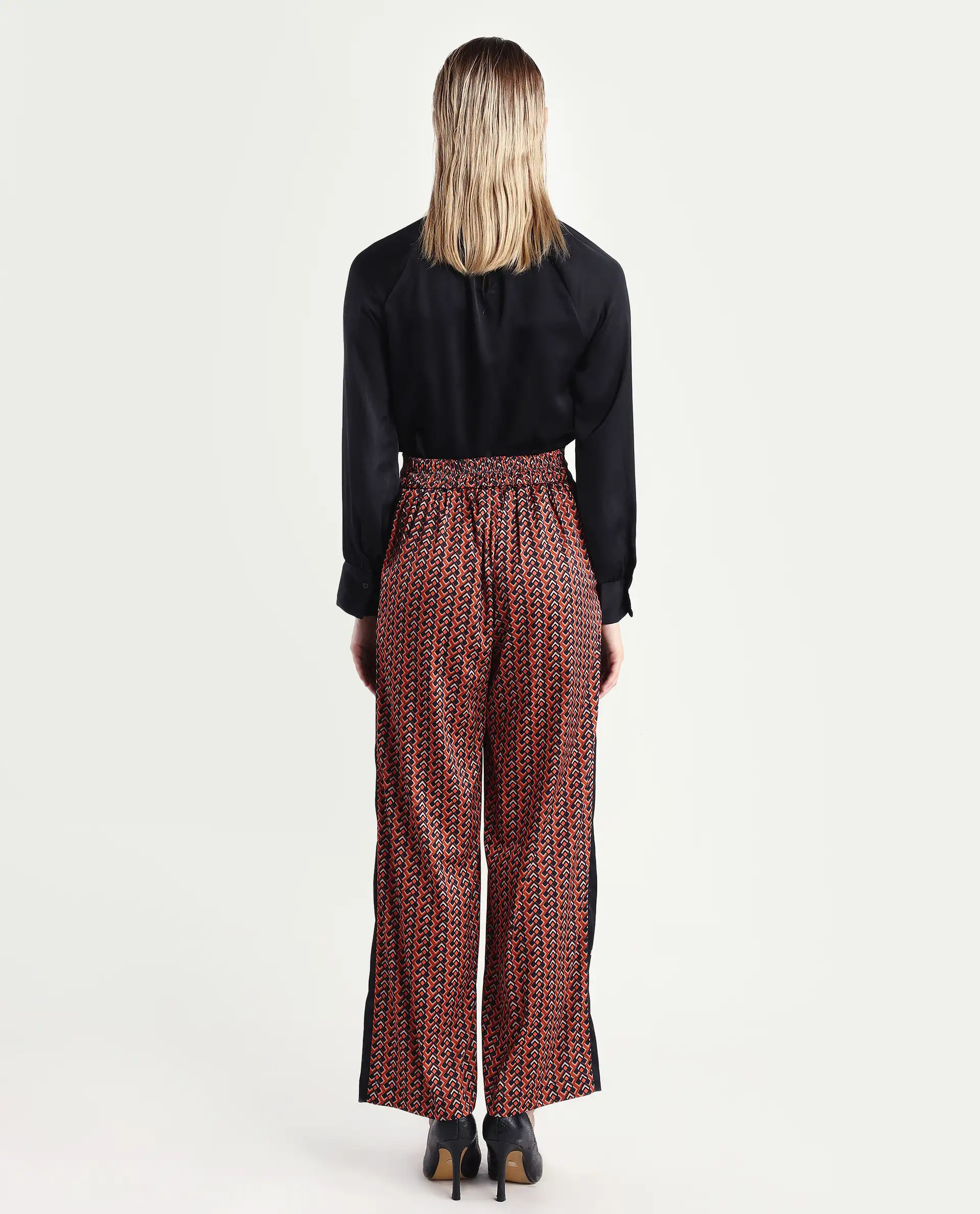 Rareism Women's Streif Orange Polyester Geometric Print Ankle Length Relaxed Fit Trouser - Image 7
