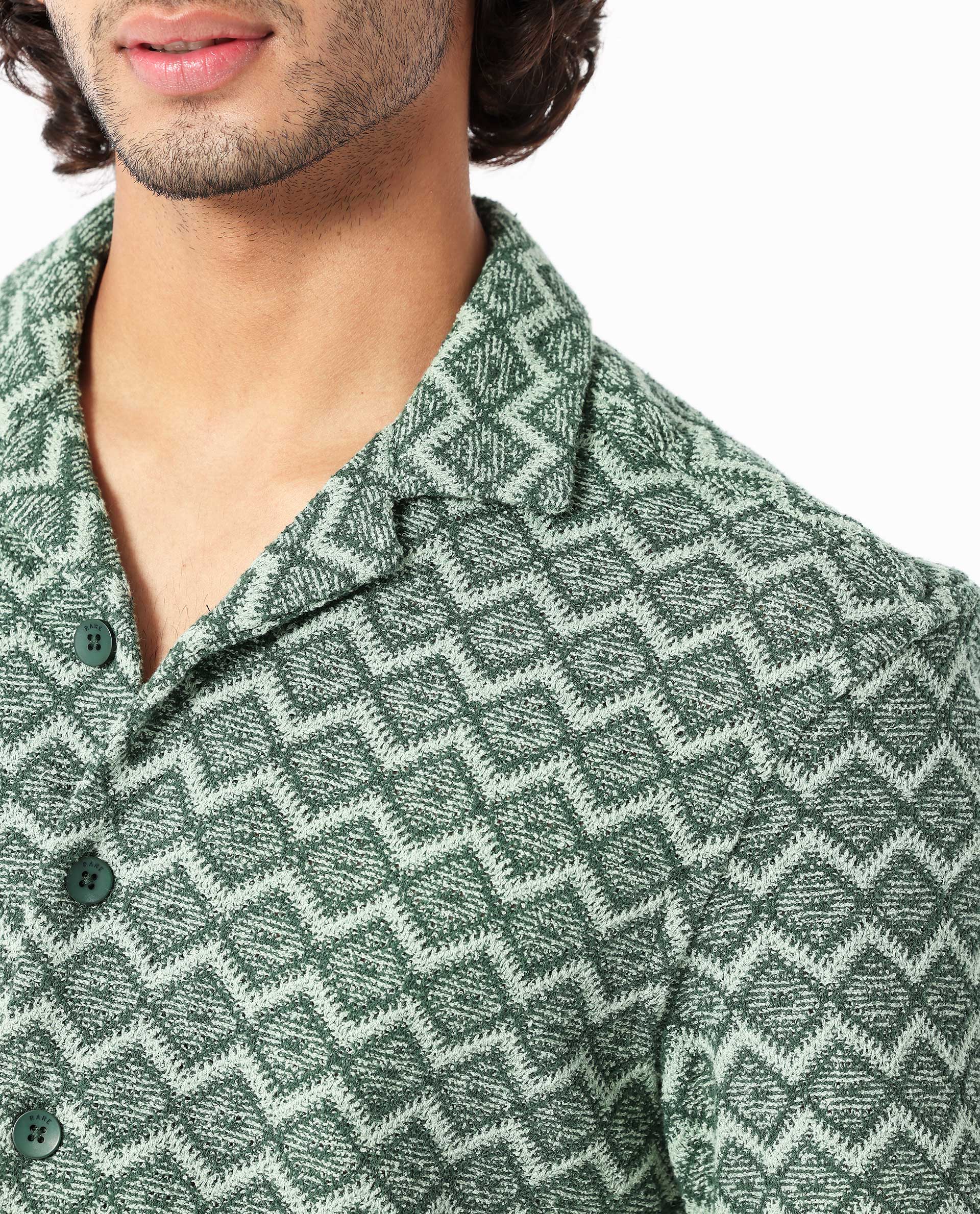 Rare Rabbit Men's Stretch Green Cotton Striped Print Boxy Fit Half Sleeve Cuban Collar Shirt - Image 2