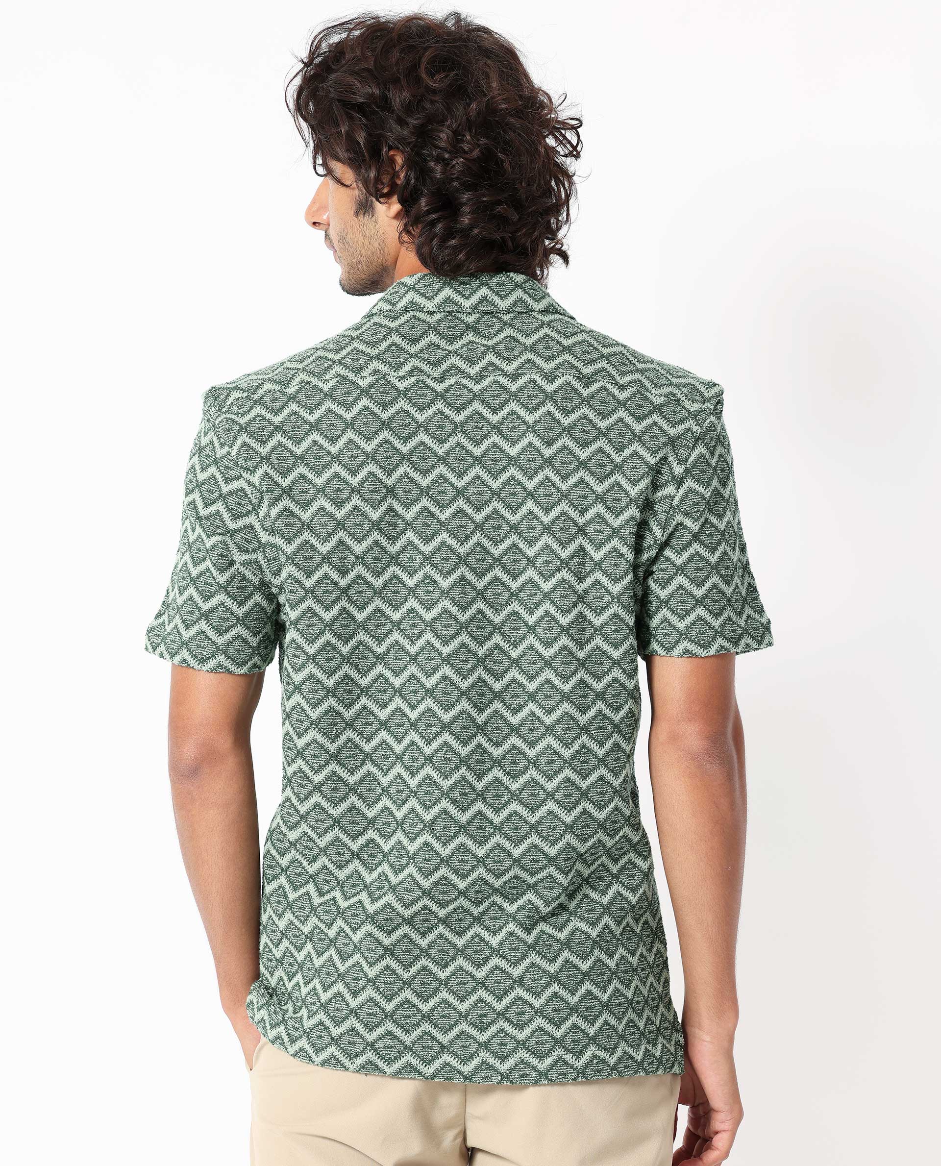 Rare Rabbit Men's Stretch Green Cotton Striped Print Boxy Fit Half Sleeve Cuban Collar Shirt - Image 8