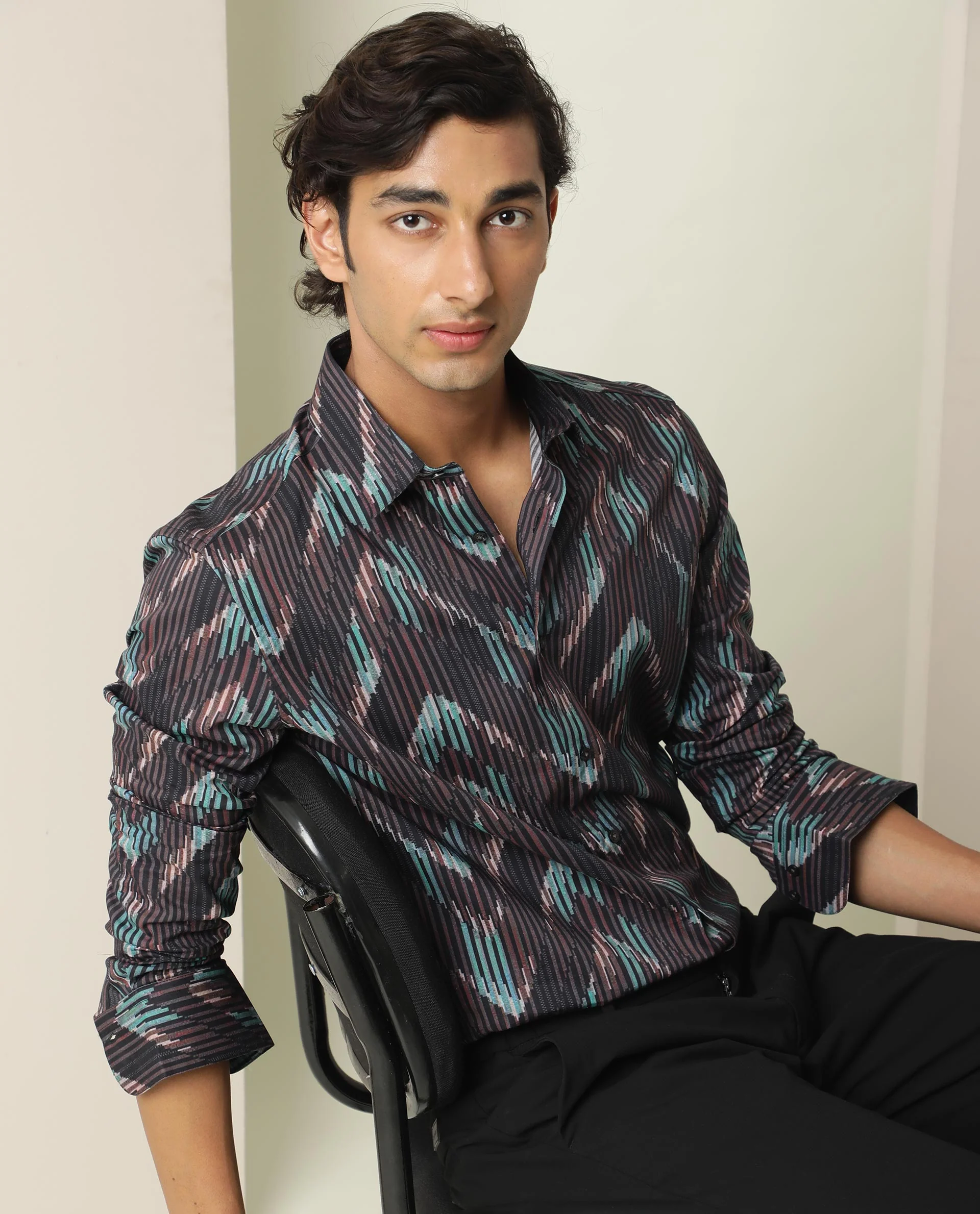 Rare Rabbit Men's Stria Brown Viscose Abstract Print Regular Fit Full Sleeve Collared Shirt - Image 4