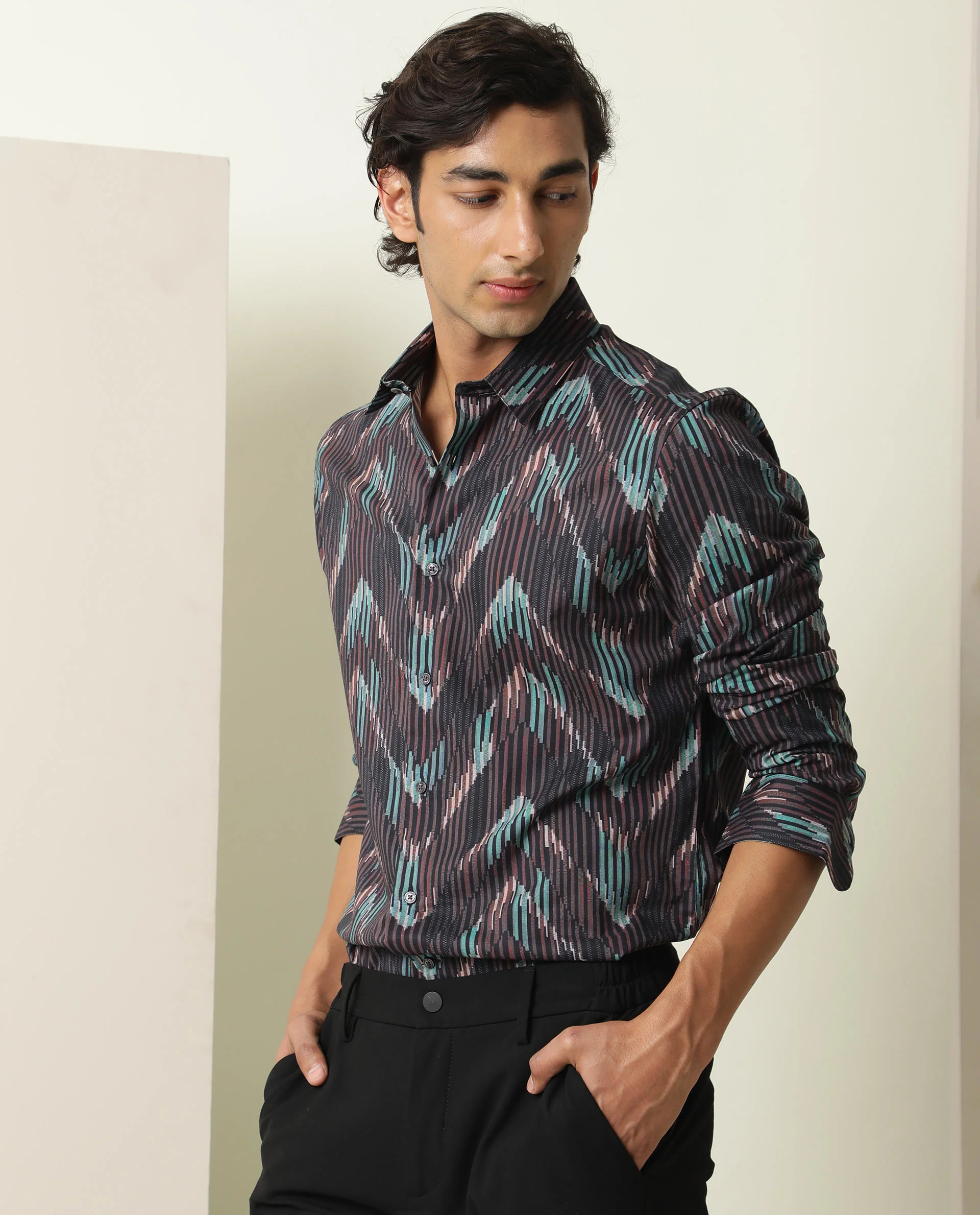Rare Rabbit Men's Stria Brown Viscose Abstract Print Regular Fit Full Sleeve Collared Shirt - Image 7