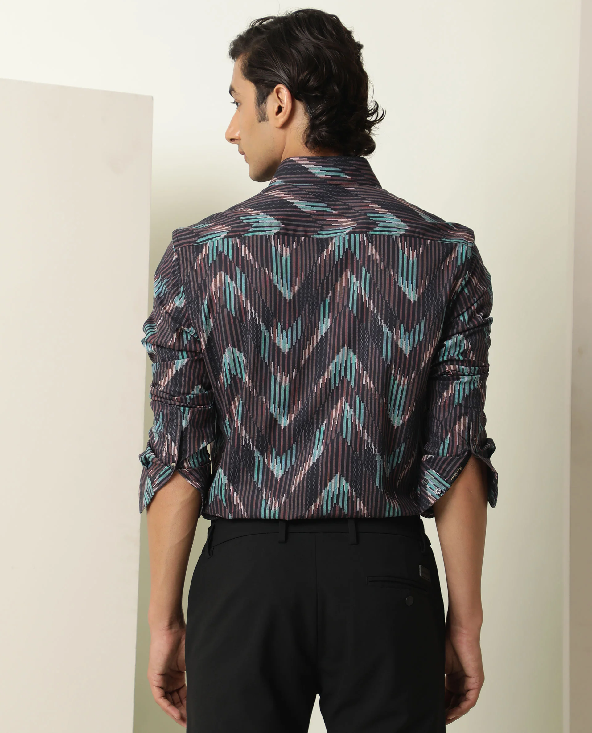 Rare Rabbit Men's Stria Brown Viscose Abstract Print Regular Fit Full Sleeve Collared Shirt - Image 8