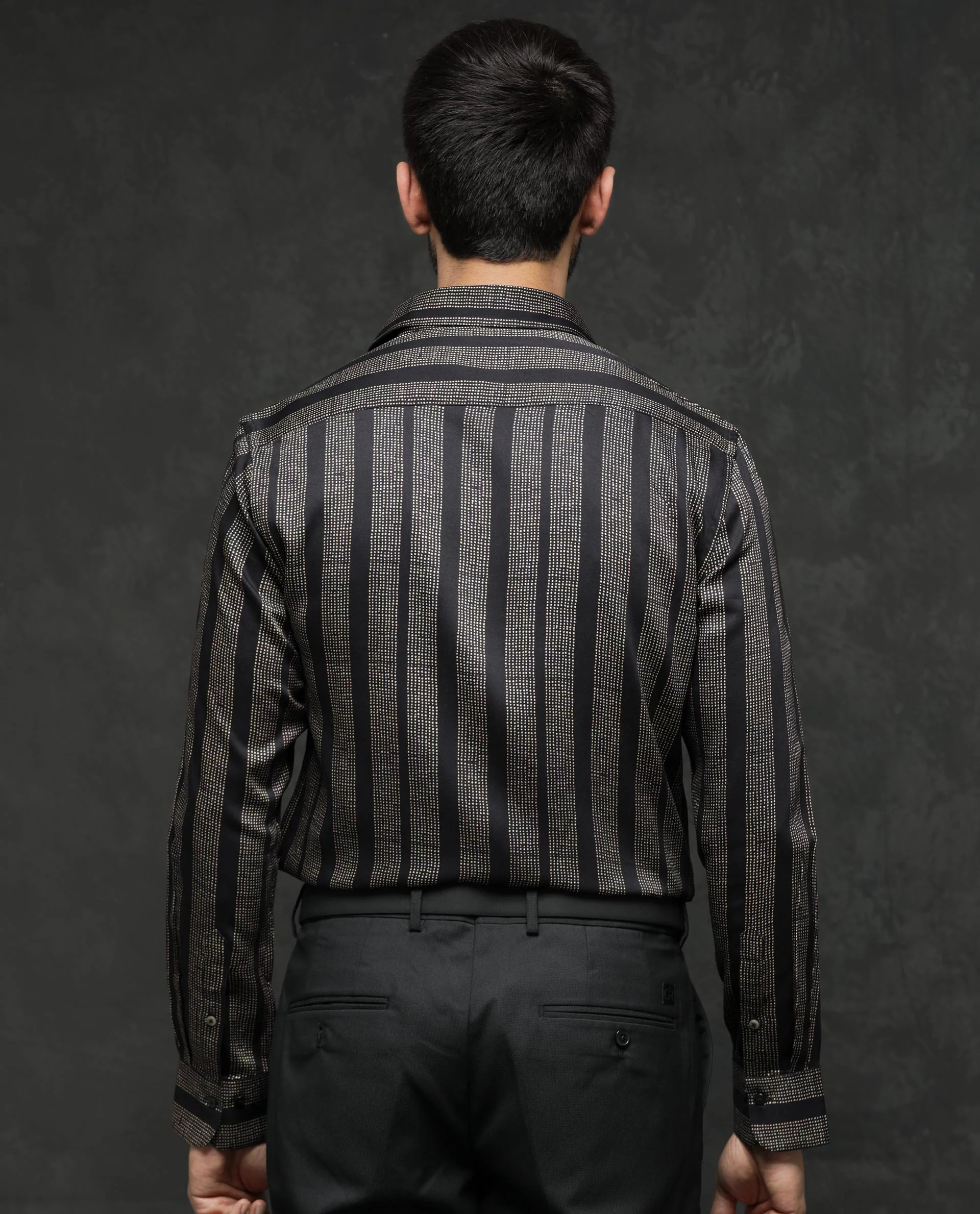 Rare Rabbit Men's Strim Black Viscose Striped Print Regular Fit Full Sleeve Collared Shirt - Image 10