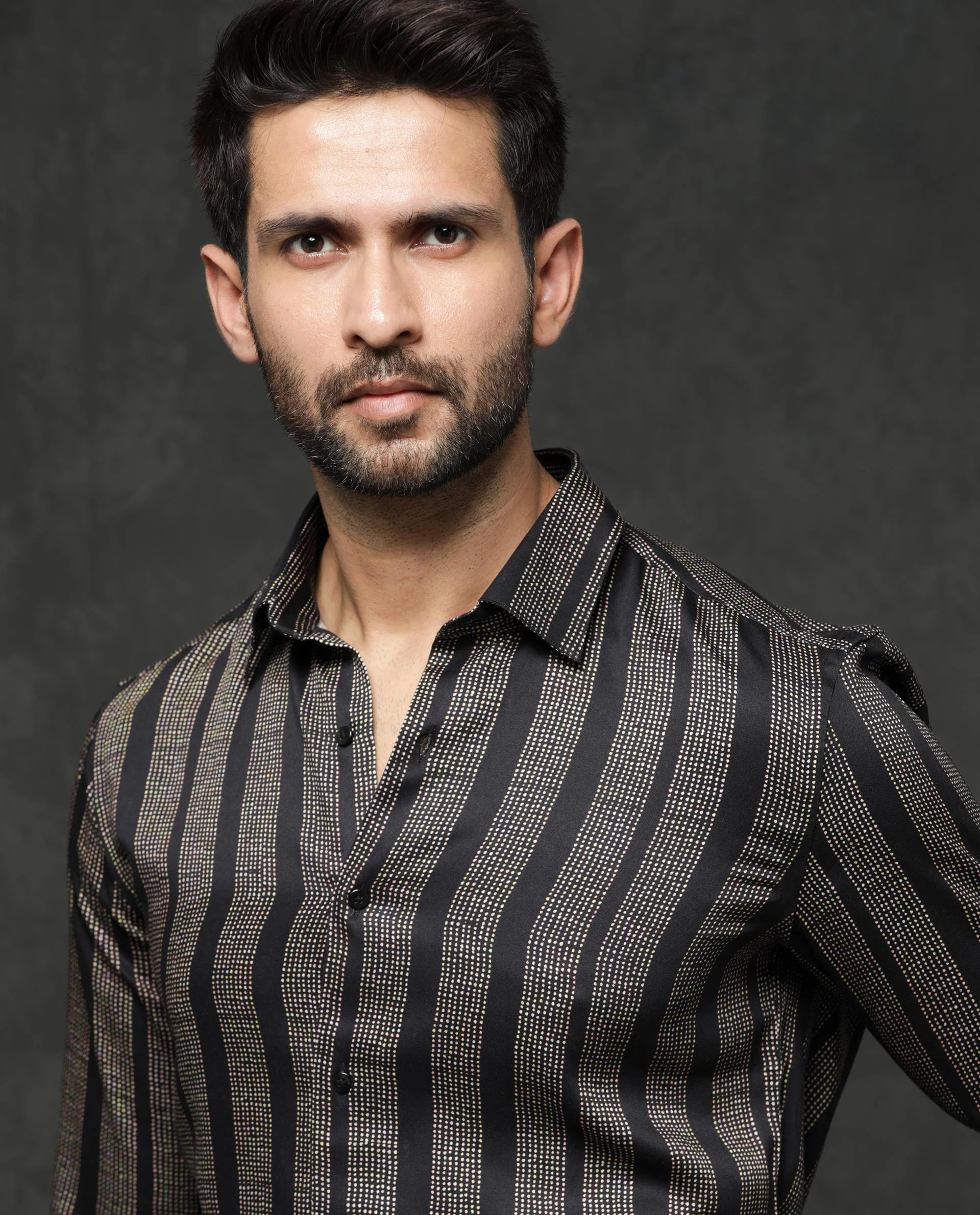 Rare Rabbit Men's Strim Black Viscose Striped Print Regular Fit Full Sleeve Collared Shirt - Image 4