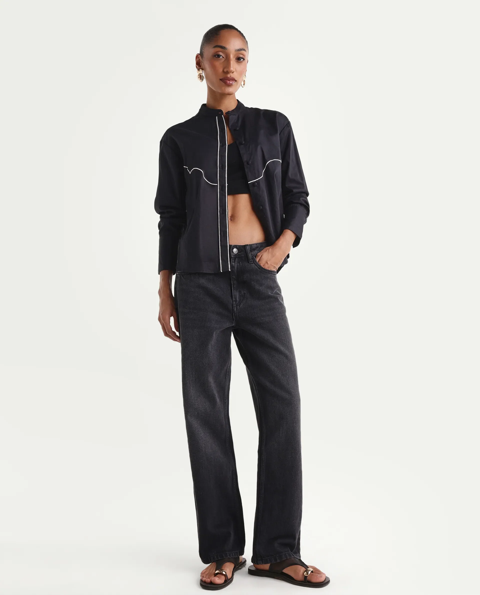Rareism Women's Strine Black Cotton Straight Fit Plain Jeans - Image 2