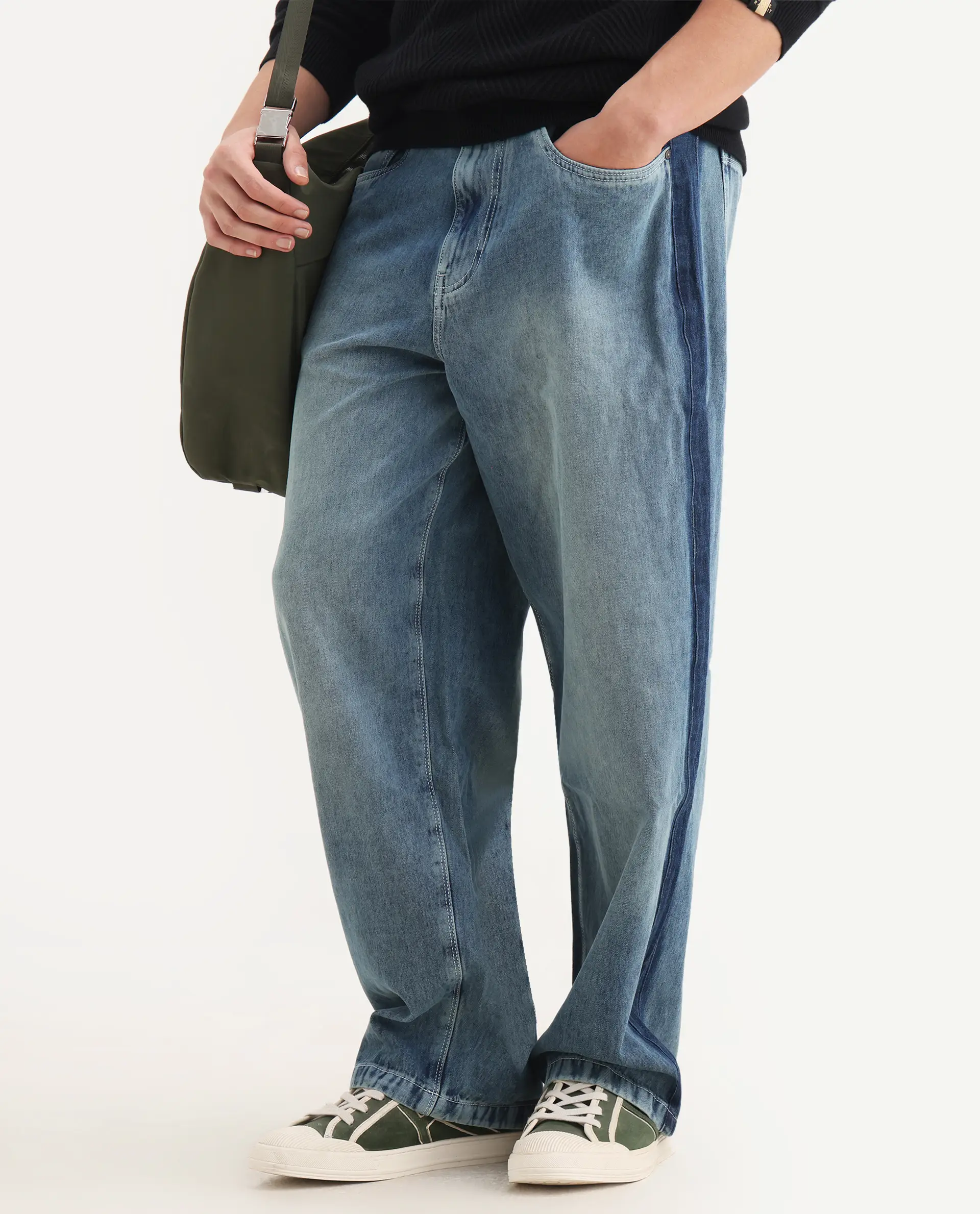 Rare Rabbit Men's Strito Light Blue Cotton Plain Baggy Fit Jeans - Image 2