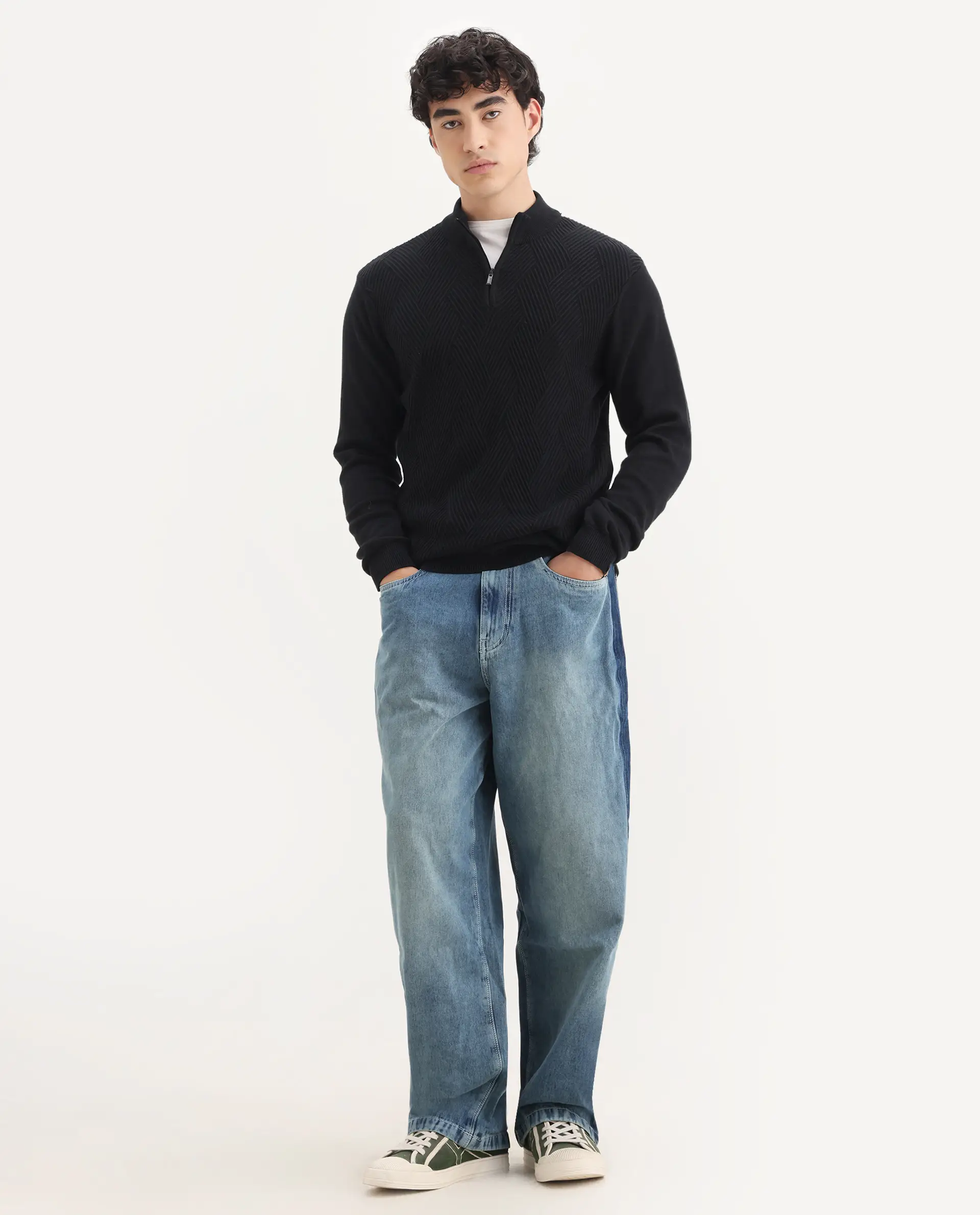 Rare Rabbit Men's Strito Light Blue Cotton Plain Baggy Fit Jeans - Image 4