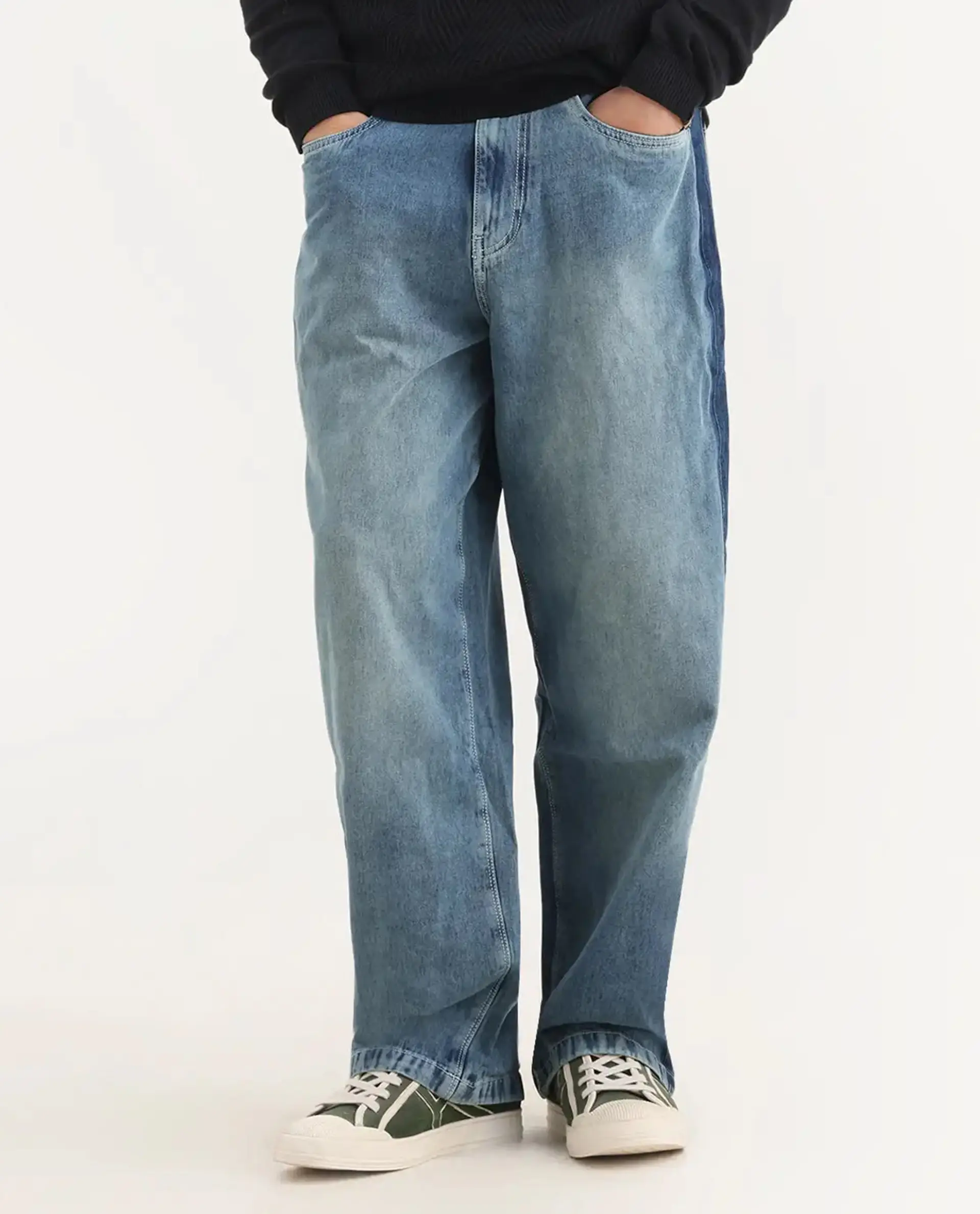 Rare Rabbit Men's Strito Light Blue Cotton Plain Baggy Fit Jeans - Image 8