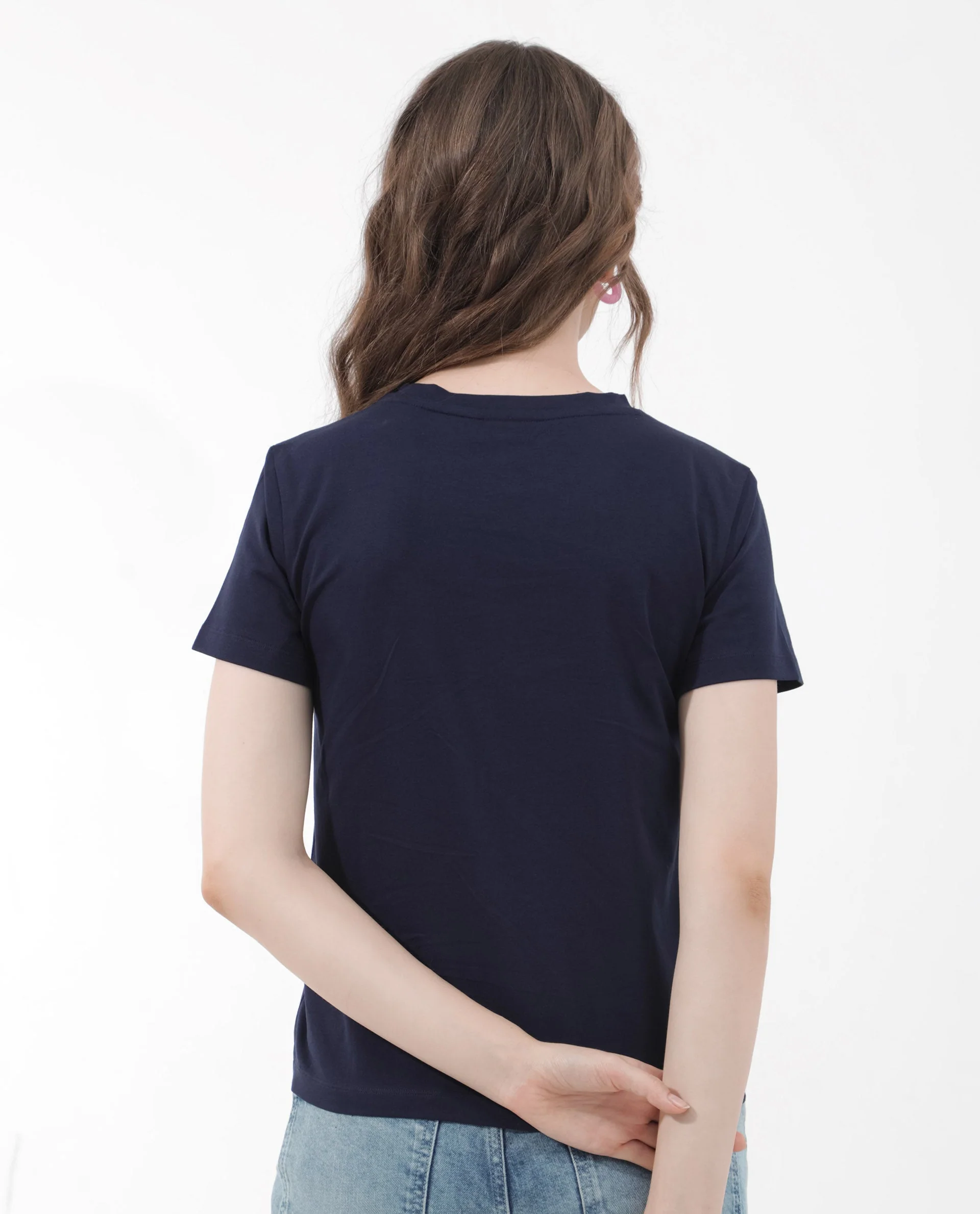 Rareism Women's Strudant Dark Navy Cotton Blend Crew Neck Graphic Print Regular Fit T-Shirt - Image 11