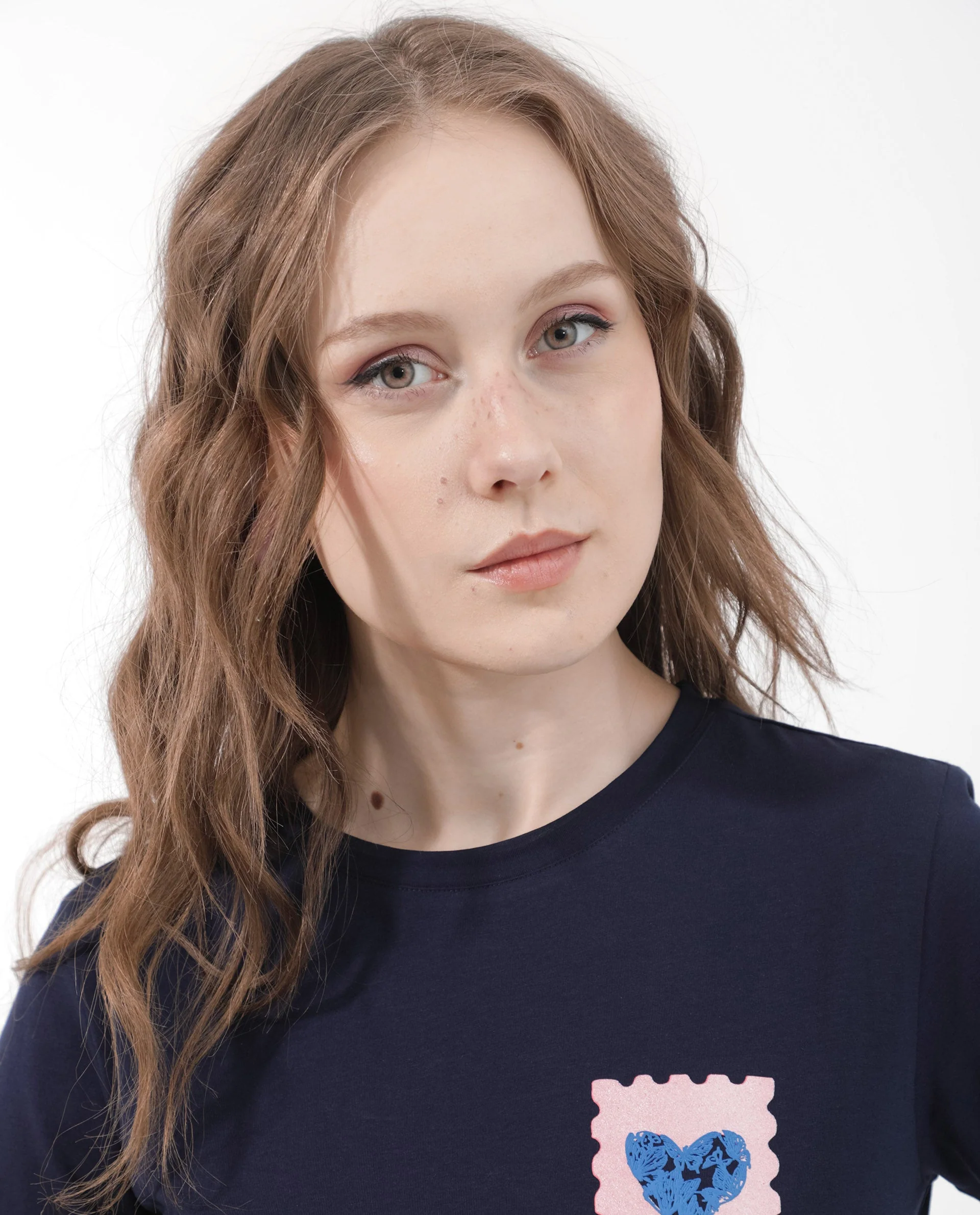 Rareism Women's Strudant Dark Navy Cotton Blend Crew Neck Graphic Print Regular Fit T-Shirt - Image 4