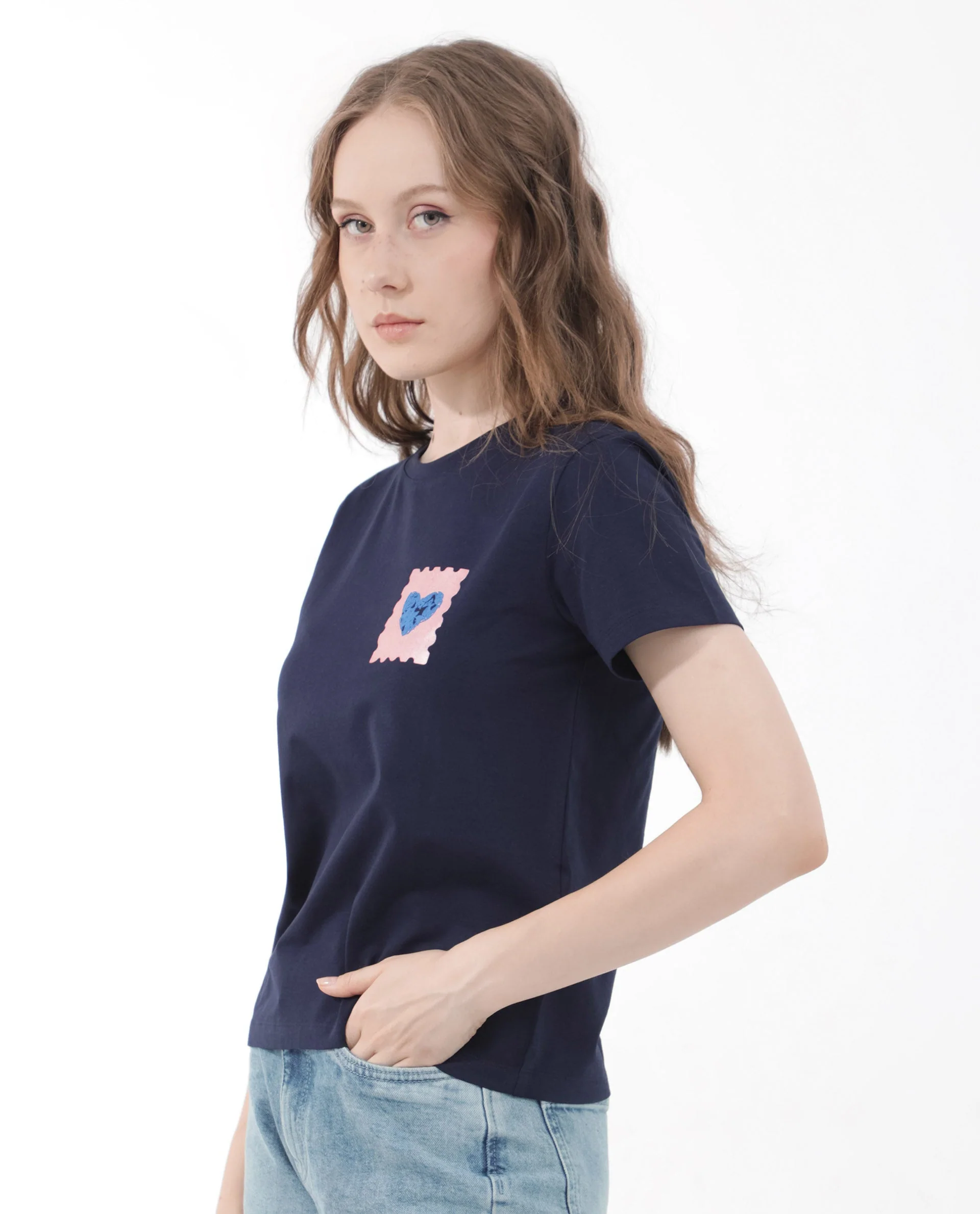 Rareism Women's Strudant Dark Navy Cotton Blend Crew Neck Graphic Print Regular Fit T-Shirt - Image 5