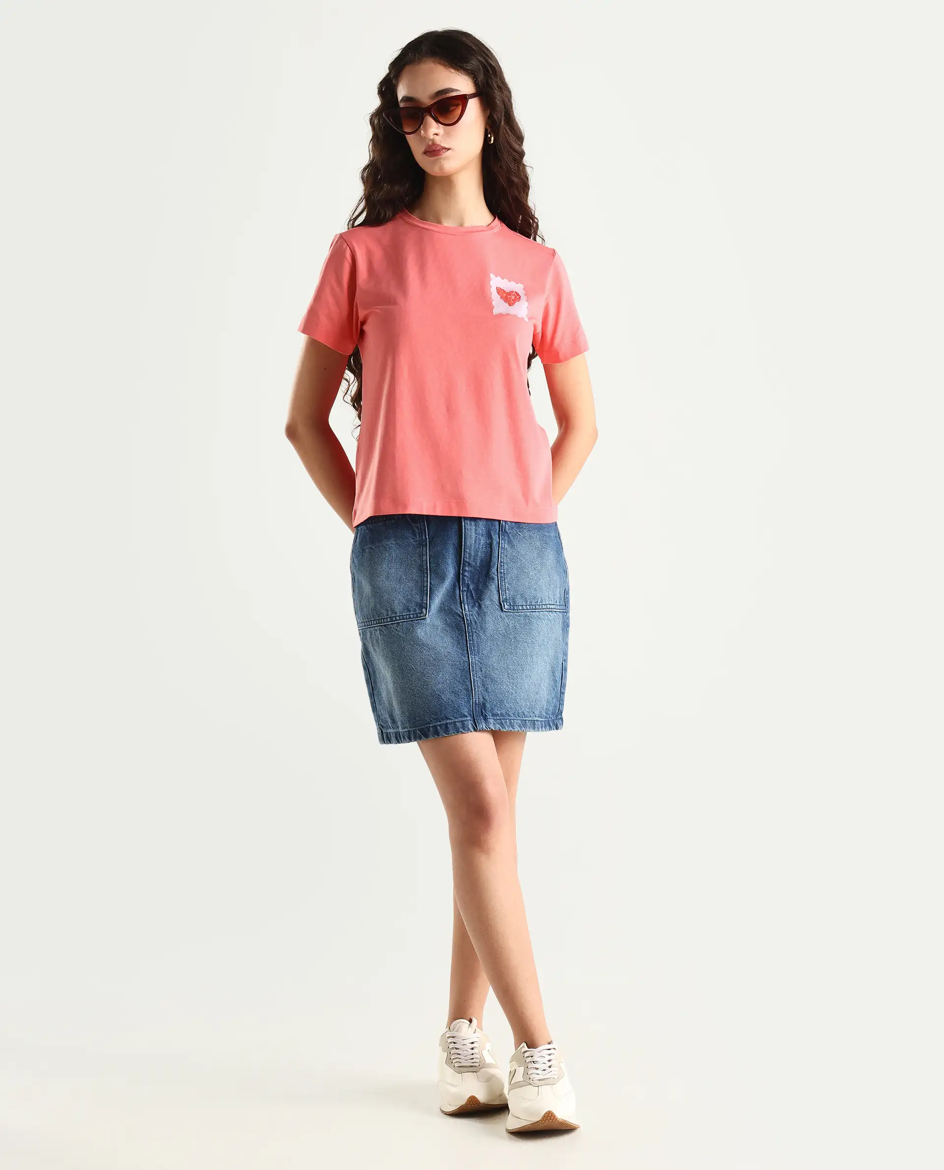 Rareism Women's Strudant Peach Cotton Blend Crew Neck Graphic Print Regular Fit T-Shirt - Image 2