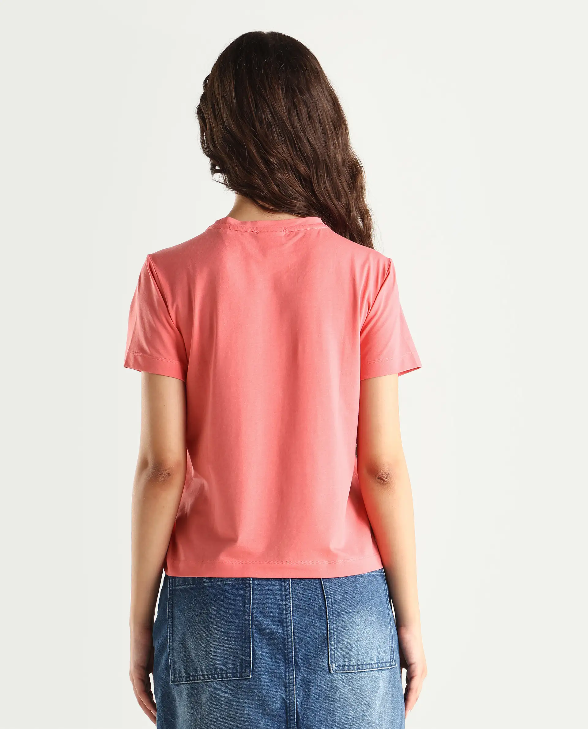 Rareism Women's Strudant Peach Cotton Blend Crew Neck Graphic Print Regular Fit T-Shirt - Image 7