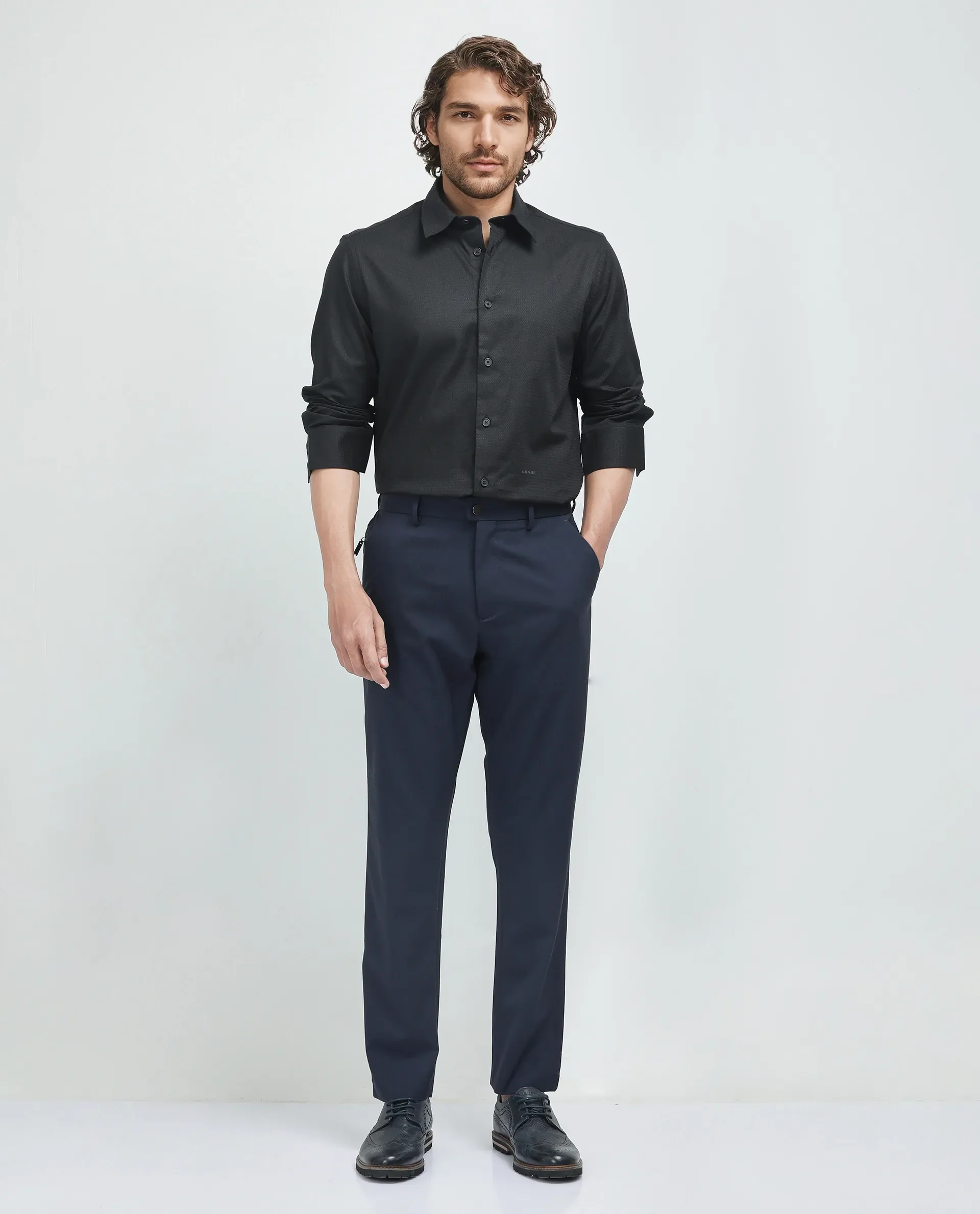 Rare Rabbit Men's Stum Ls Black Cotton Plain Regular Fit Full Sleeve Collared Shirt - Image 2