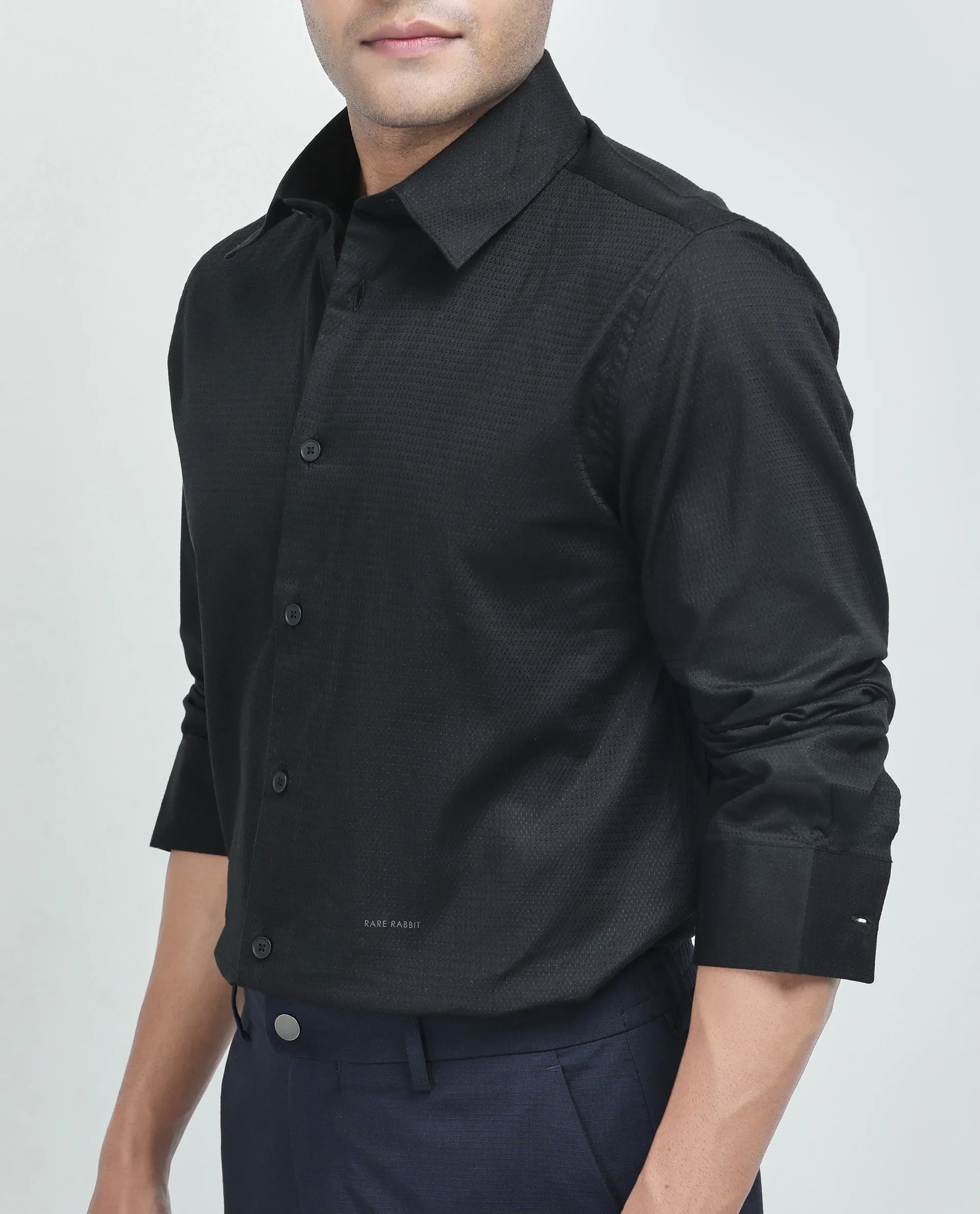 Rare Rabbit Men's Stum Ls Black Cotton Plain Regular Fit Full Sleeve Collared Shirt - Image 3