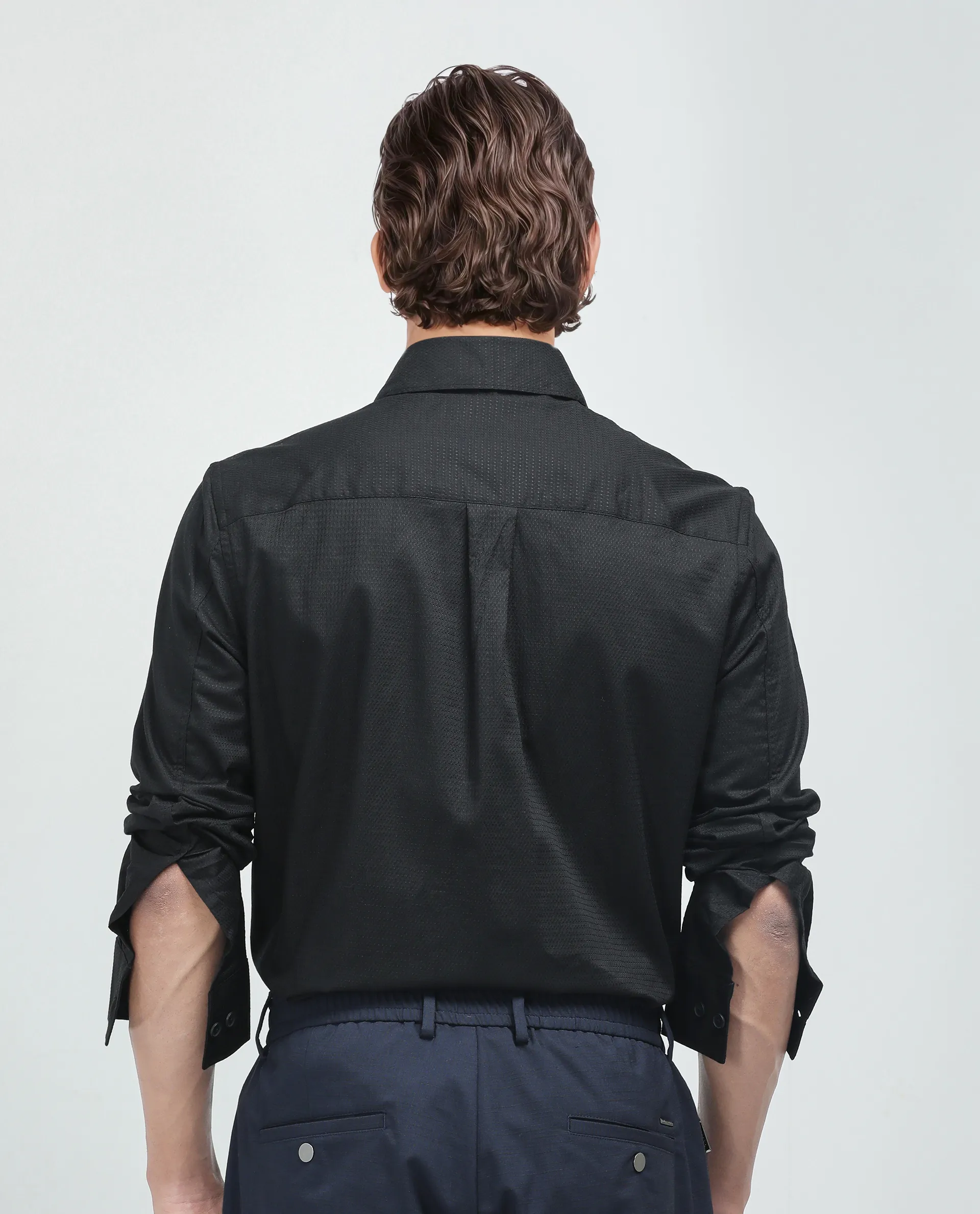 Rare Rabbit Men's Stum Ls Black Cotton Plain Regular Fit Full Sleeve Collared Shirt - Image 4