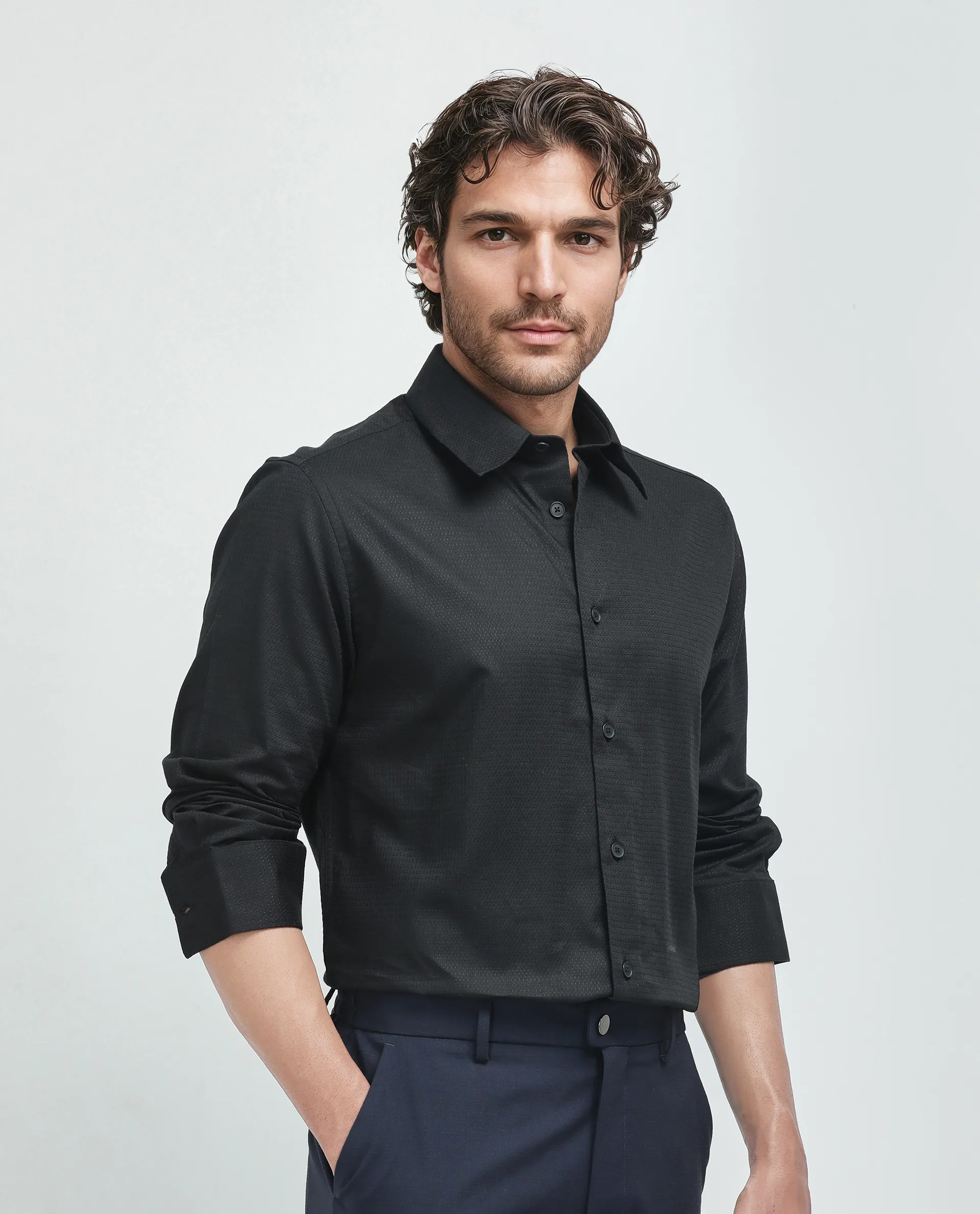 Rare Rabbit Men's Stum Ls Black Cotton Plain Regular Fit Full Sleeve Collared Shirt - Image 6