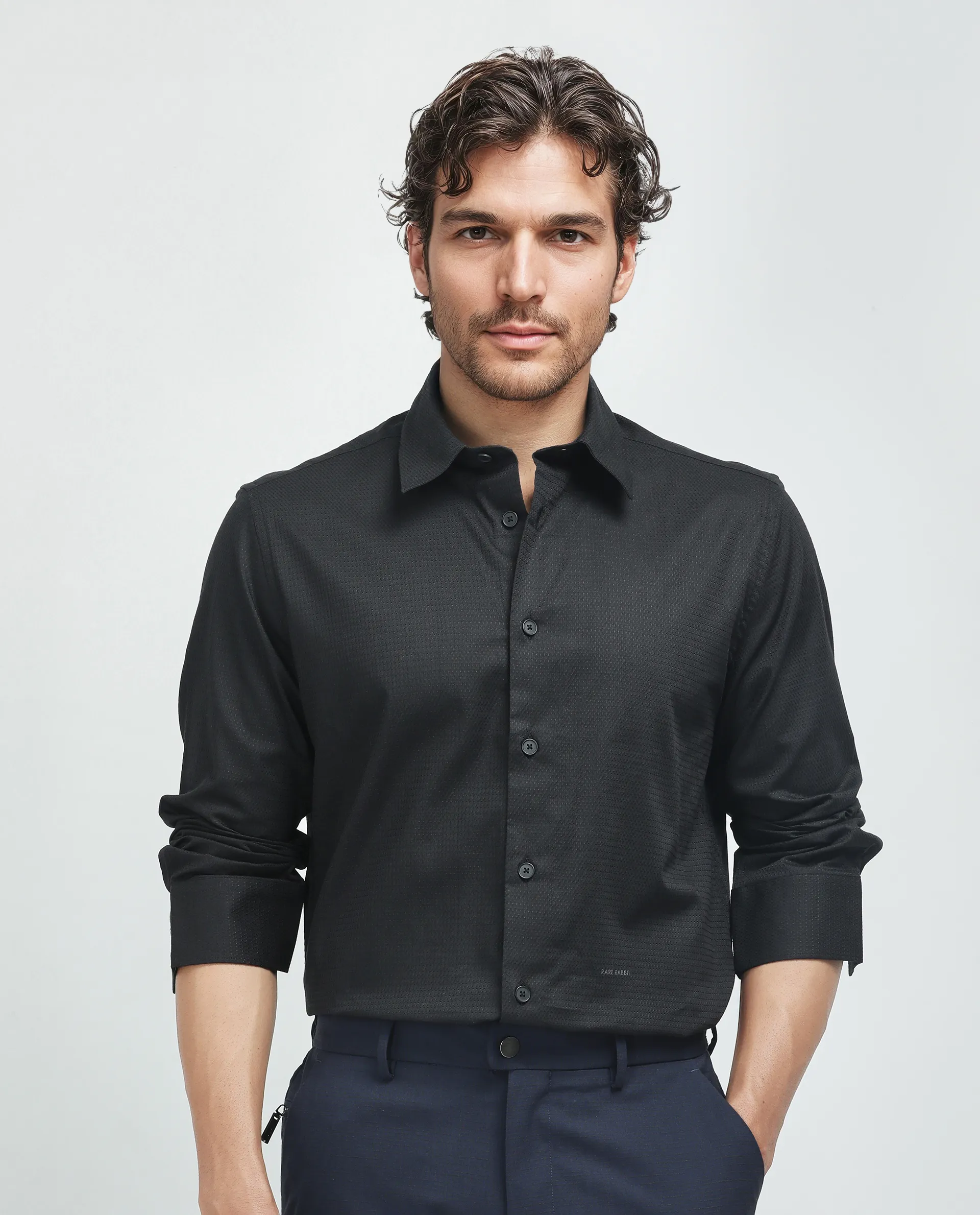 Rare Rabbit Men's Stum Ls Black Cotton Plain Regular Fit Full Sleeve Collared Shirt - Image 8