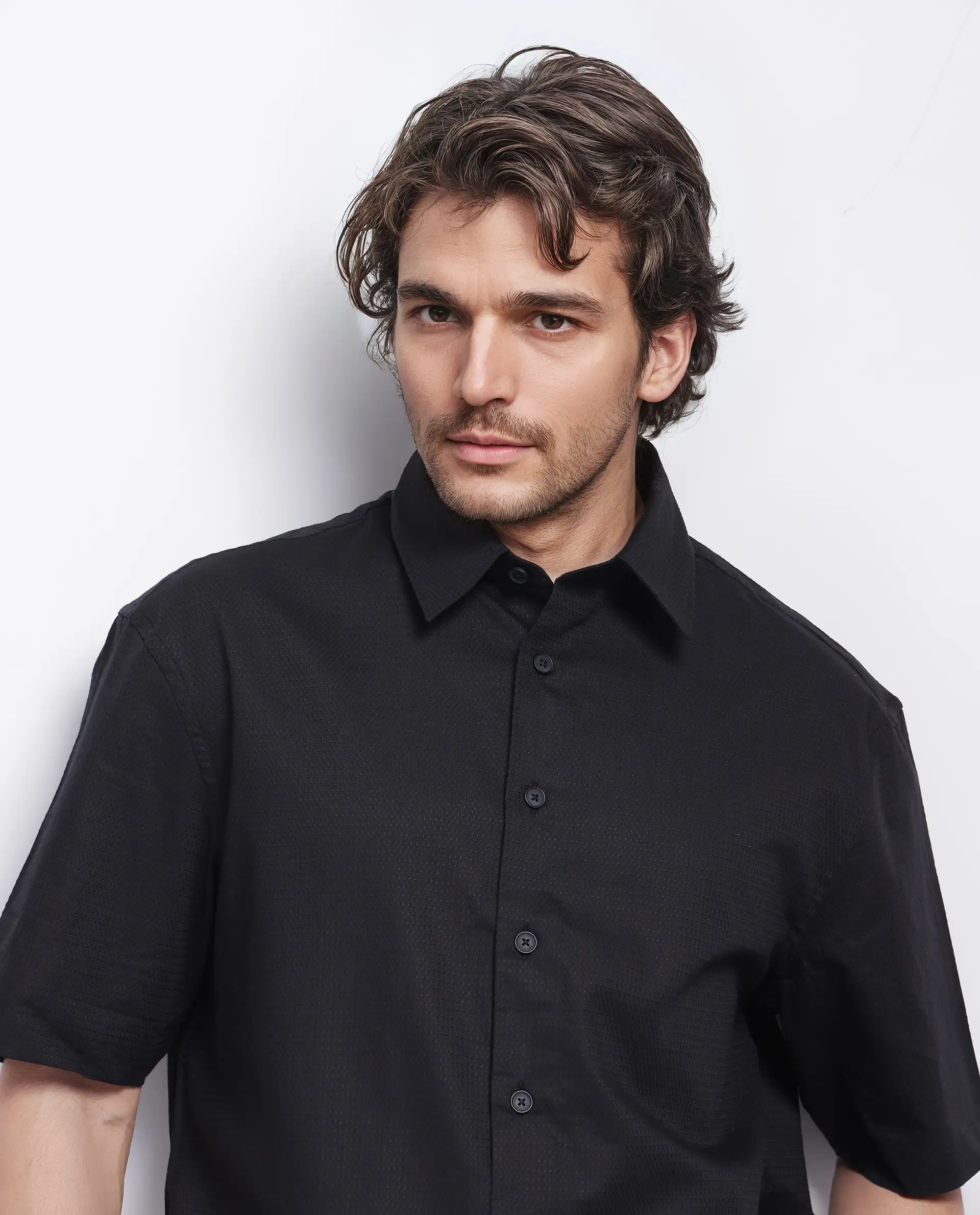 Rare Rabbit Men's Stum Ss Black Cotton Plain Regular Fit Half Sleeve Collared Shirt - Image 3