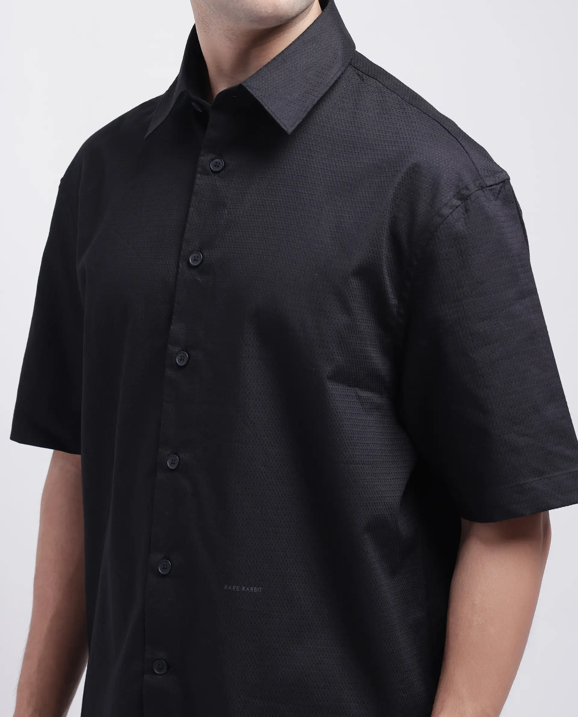 Rare Rabbit Men's Stum Ss Black Cotton Plain Regular Fit Half Sleeve Collared Shirt - Image 4