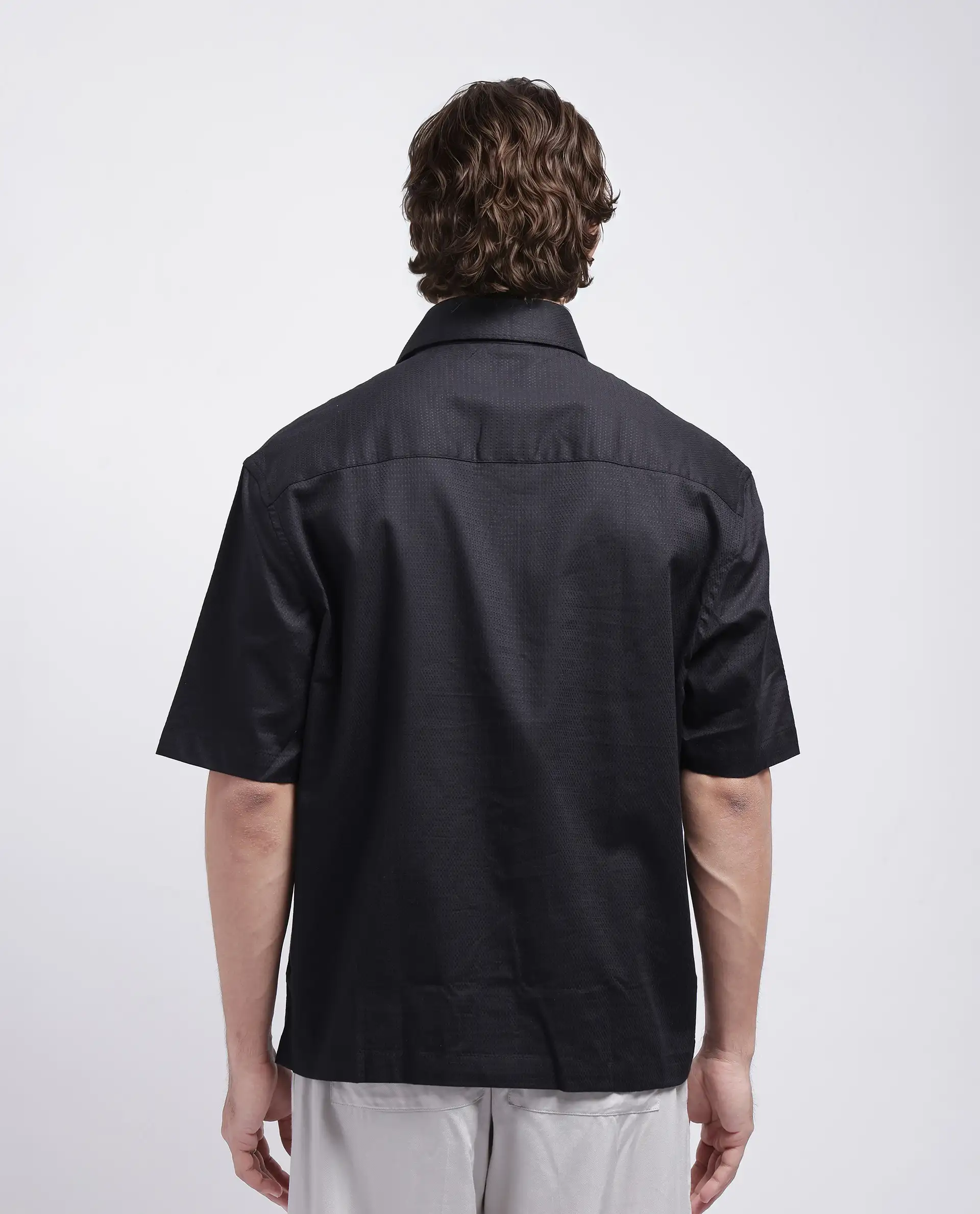 Rare Rabbit Men's Stum Ss Black Cotton Plain Regular Fit Half Sleeve Collared Shirt - Image 5