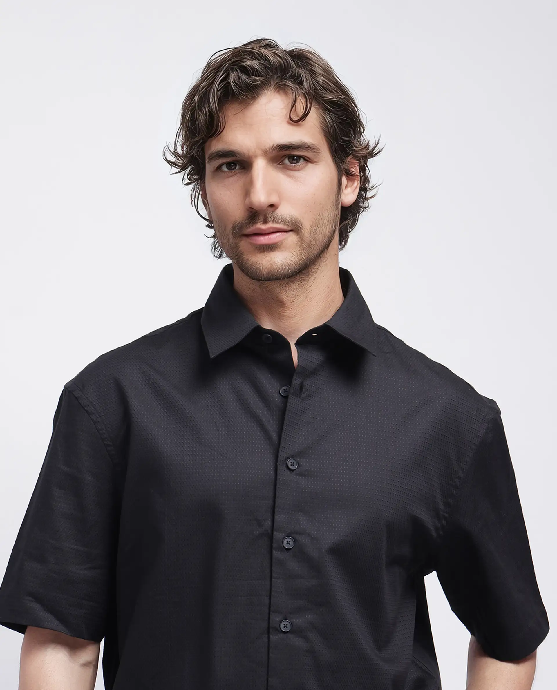Rare Rabbit Men's Stum Ss Black Cotton Plain Regular Fit Half Sleeve Collared Shirt - Image 6