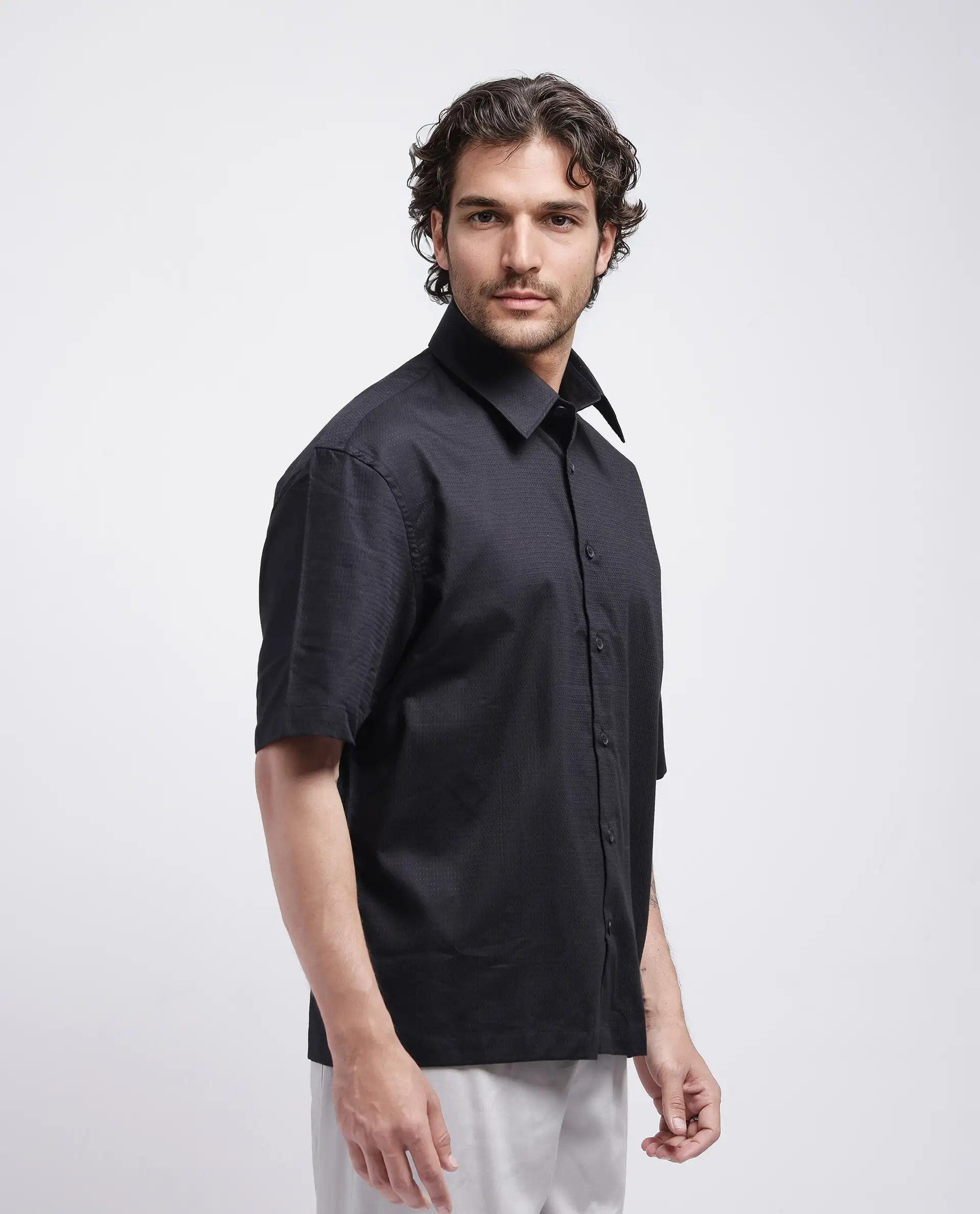 Rare Rabbit Men's Stum Ss Black Cotton Plain Regular Fit Half Sleeve Collared Shirt - Image 8
