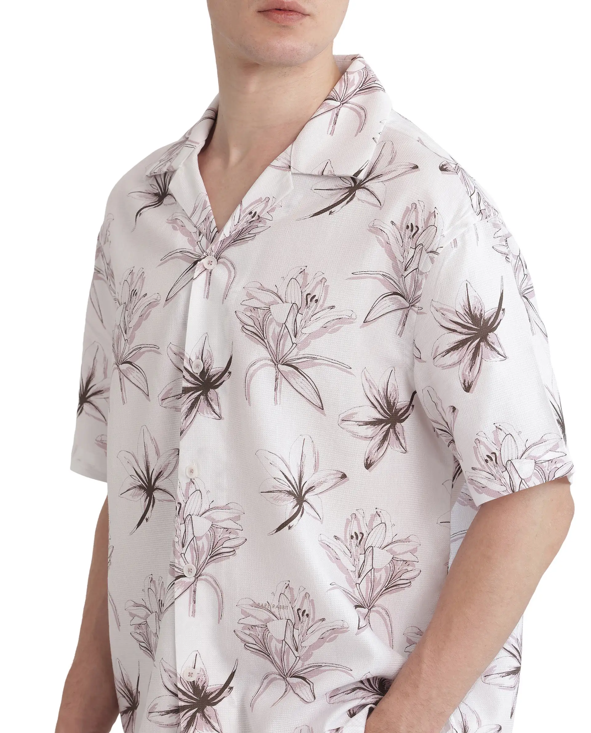 Rare Rabbit Men's Strup White Cotton Floral Print Boxy Fit Half Sleeve Cuban Collar Shirt - Image 3