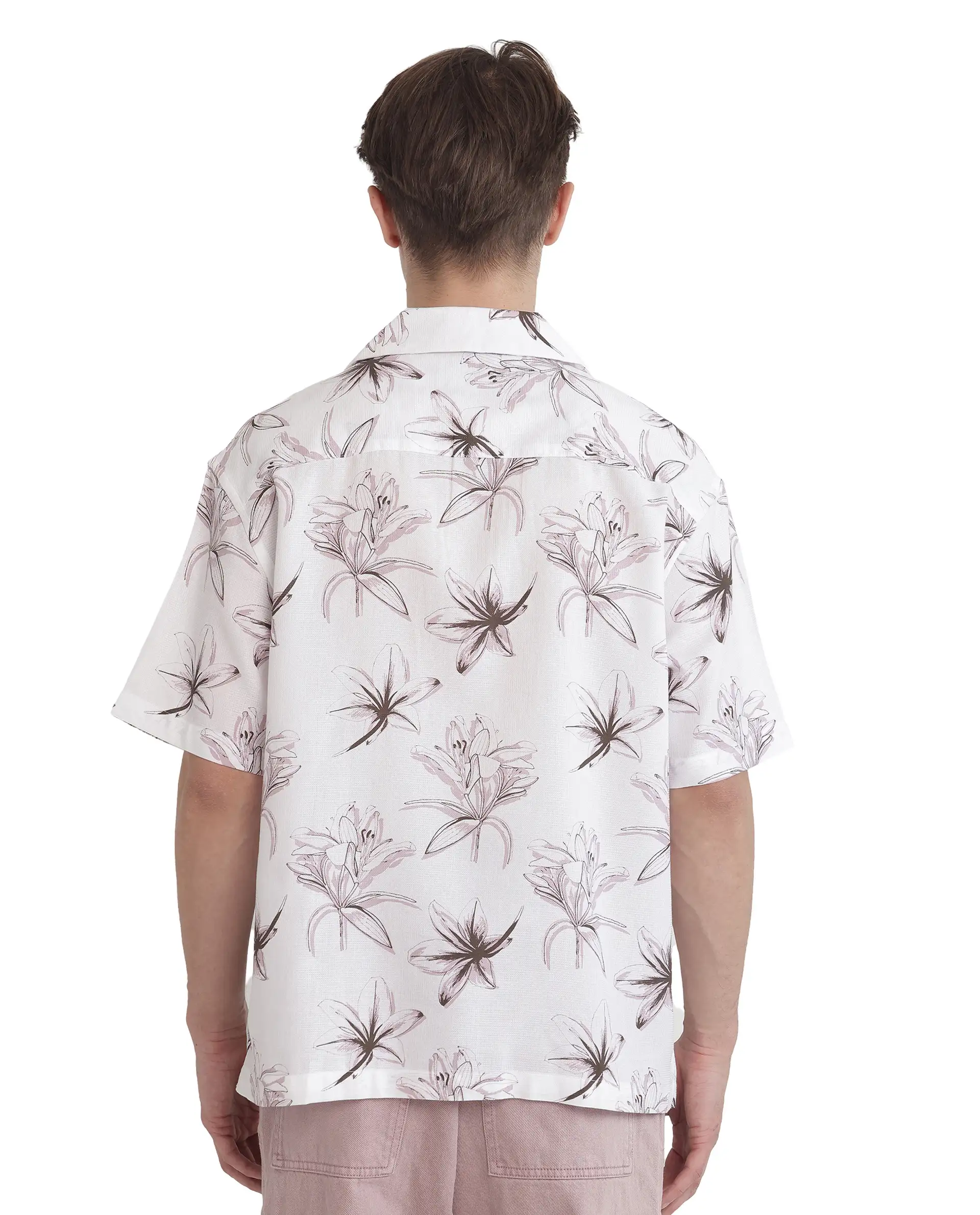 Rare Rabbit Men's Strup White Cotton Floral Print Boxy Fit Half Sleeve Cuban Collar Shirt - Image 4