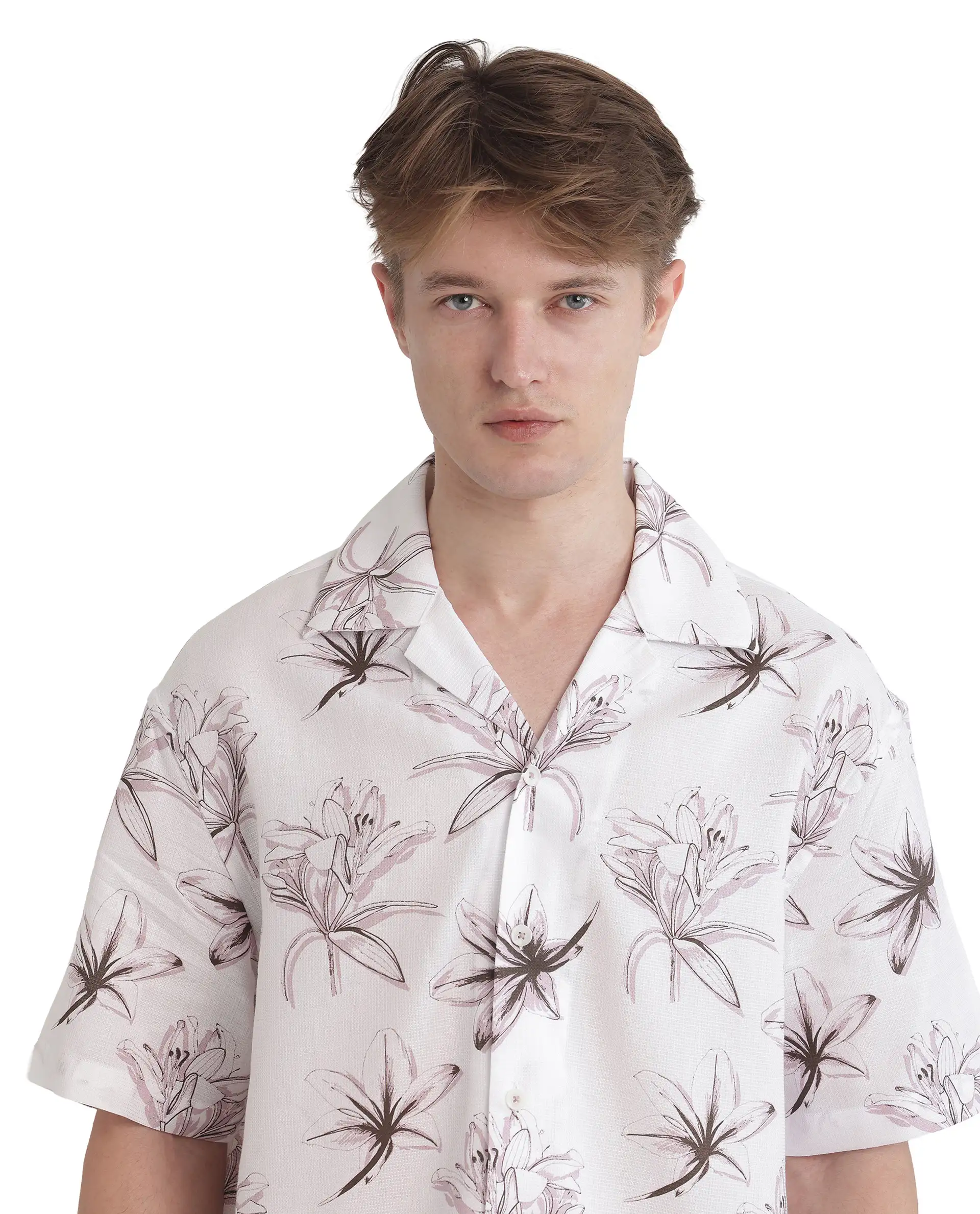 Rare Rabbit Men's Strup White Cotton Floral Print Boxy Fit Half Sleeve Cuban Collar Shirt - Image 6
