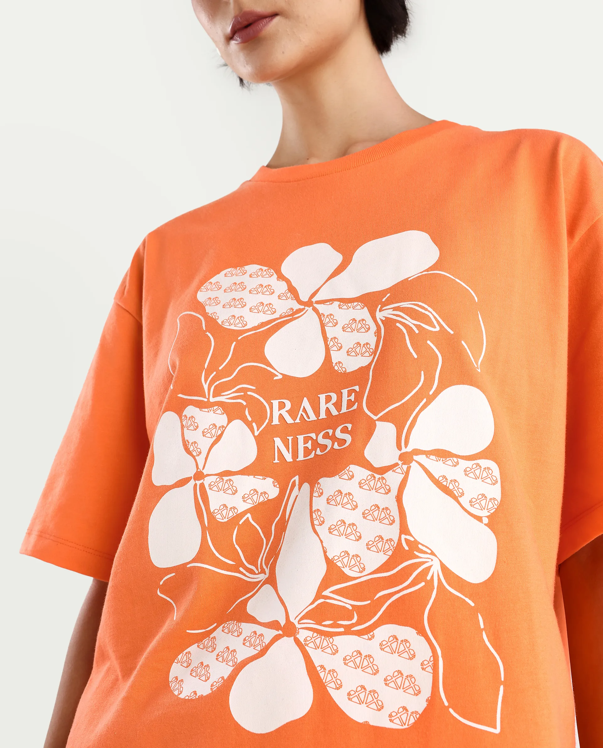 Rareism Women's Stunt Orange Cotton Crew Neck Graphic Print Oversized T-Shirt - Image 4