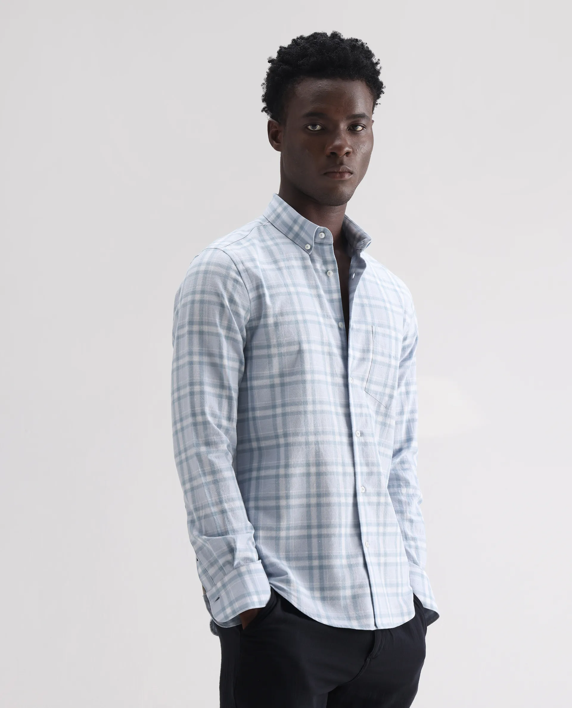 Rare Rabbit Men's Stur Blue 100% Linen Checked Print Regular Fit Full Sleeve Collared Shirt - Image 5