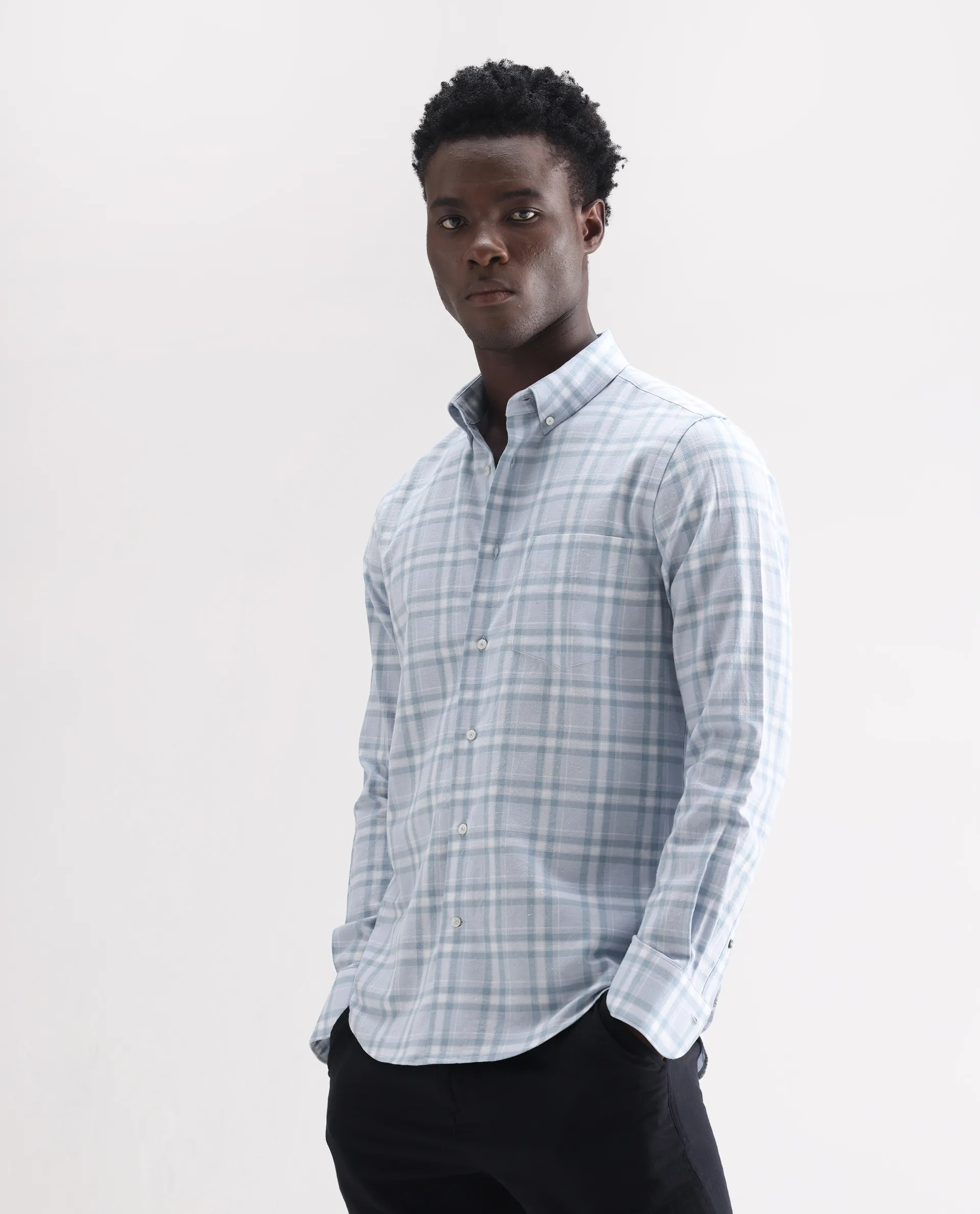 Rare Rabbit Men's Stur Blue 100% Linen Checked Print Regular Fit Full Sleeve Collared Shirt - Image 6