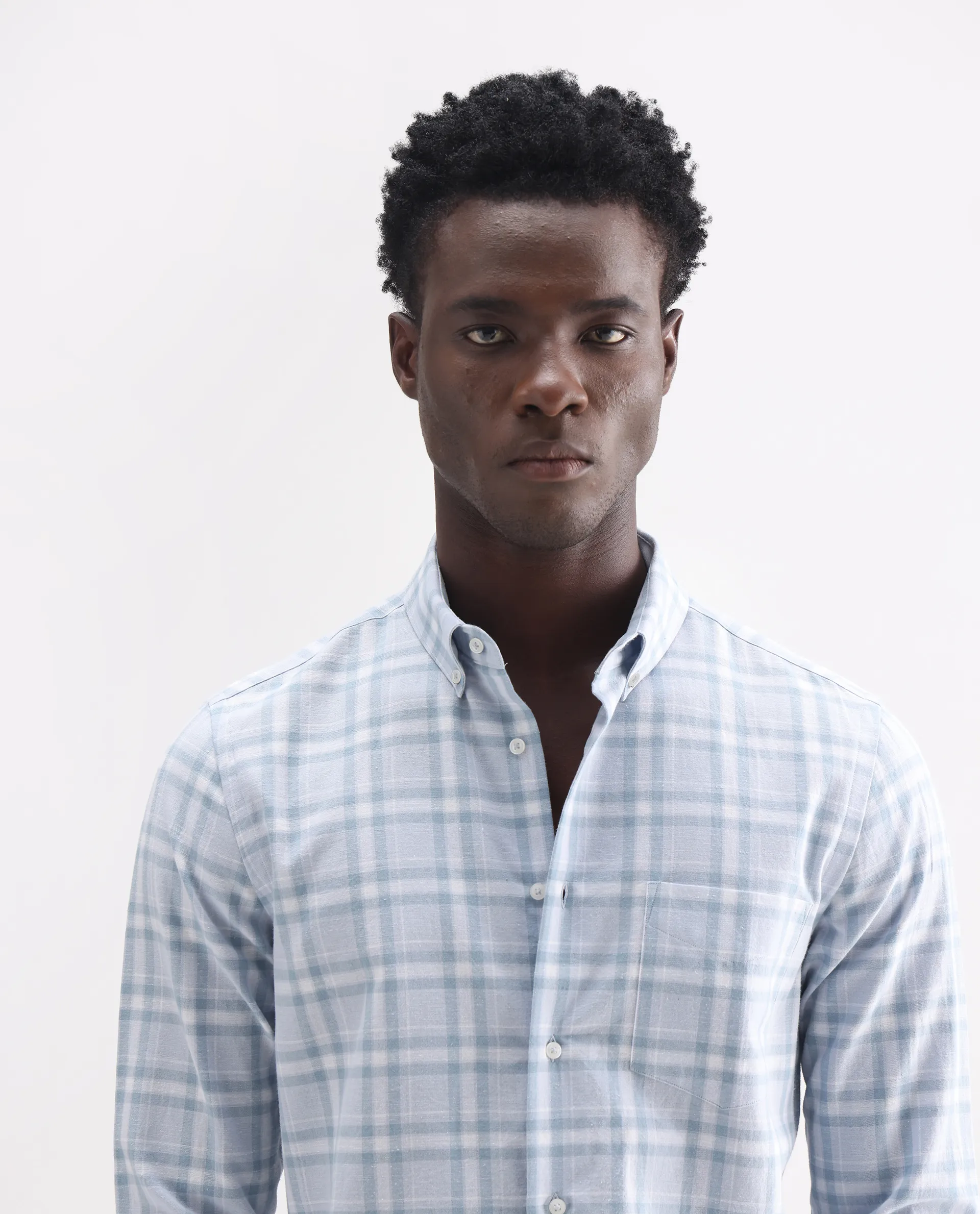 Rare Rabbit Men's Stur Blue 100% Linen Checked Print Regular Fit Full Sleeve Collared Shirt - Image 7