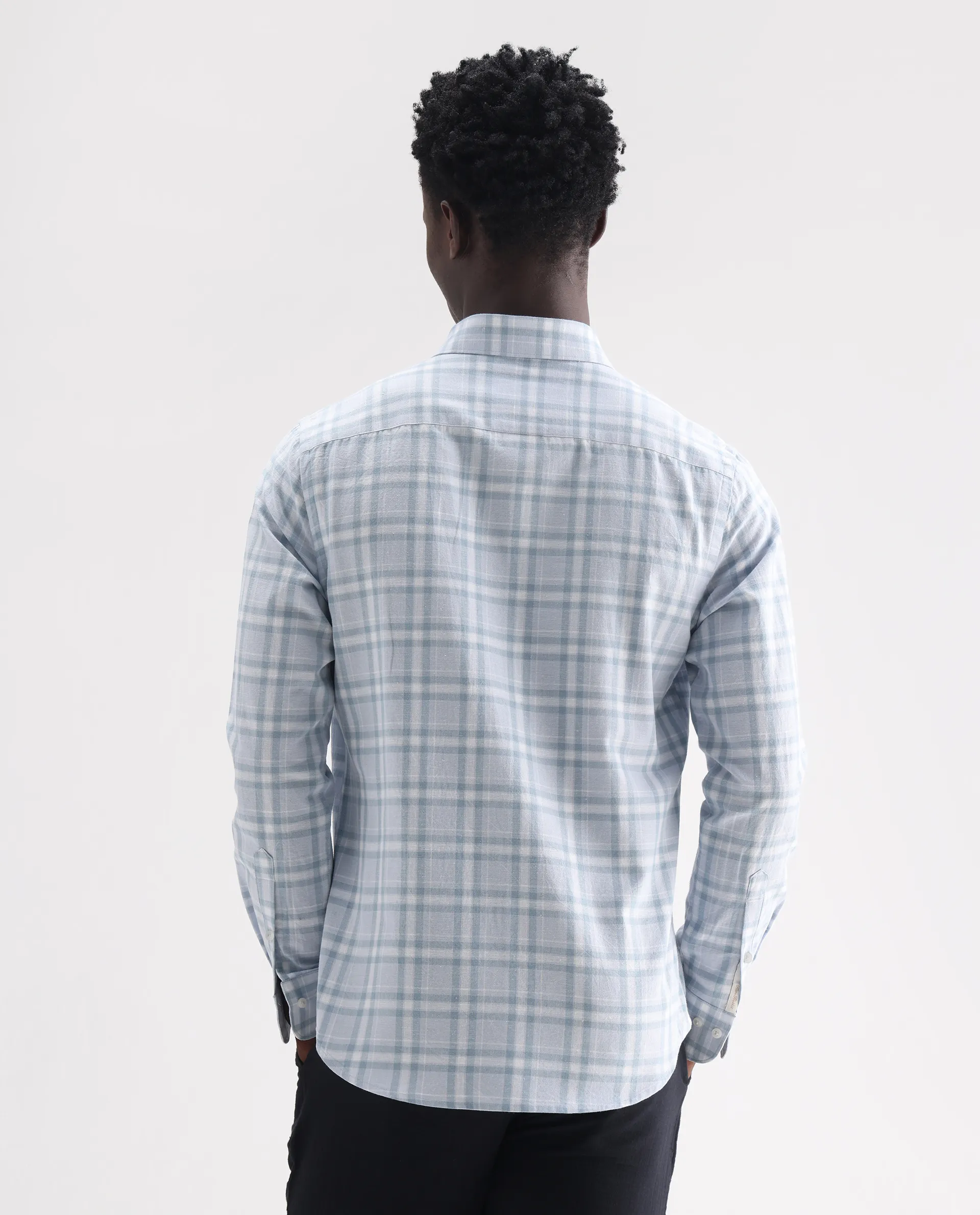 Rare Rabbit Men's Stur Blue 100% Linen Checked Print Regular Fit Full Sleeve Collared Shirt - Image 8