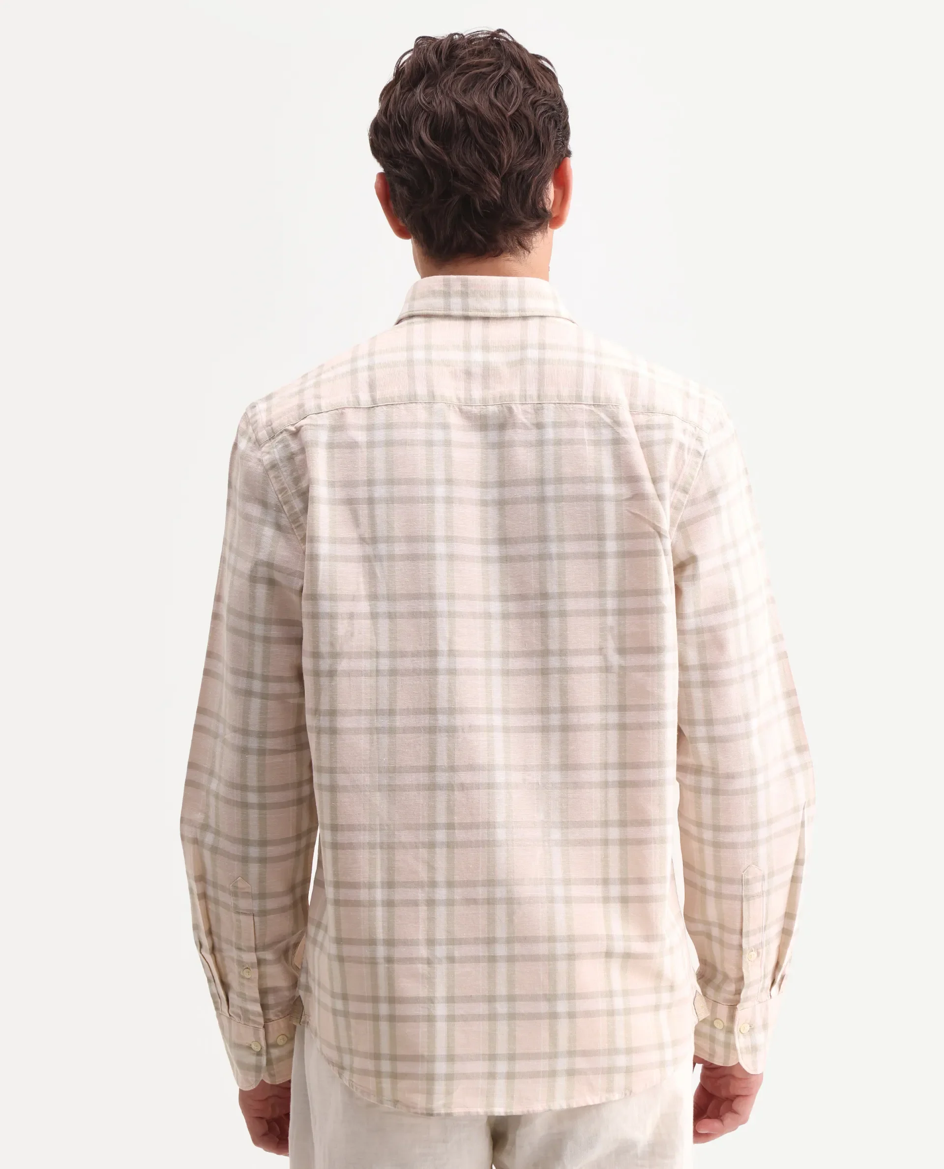 Rare Rabbit Men's Stur Pink 100% Linen Checked Print Regular Fit Full Sleeve Collared Shirt - Image 3