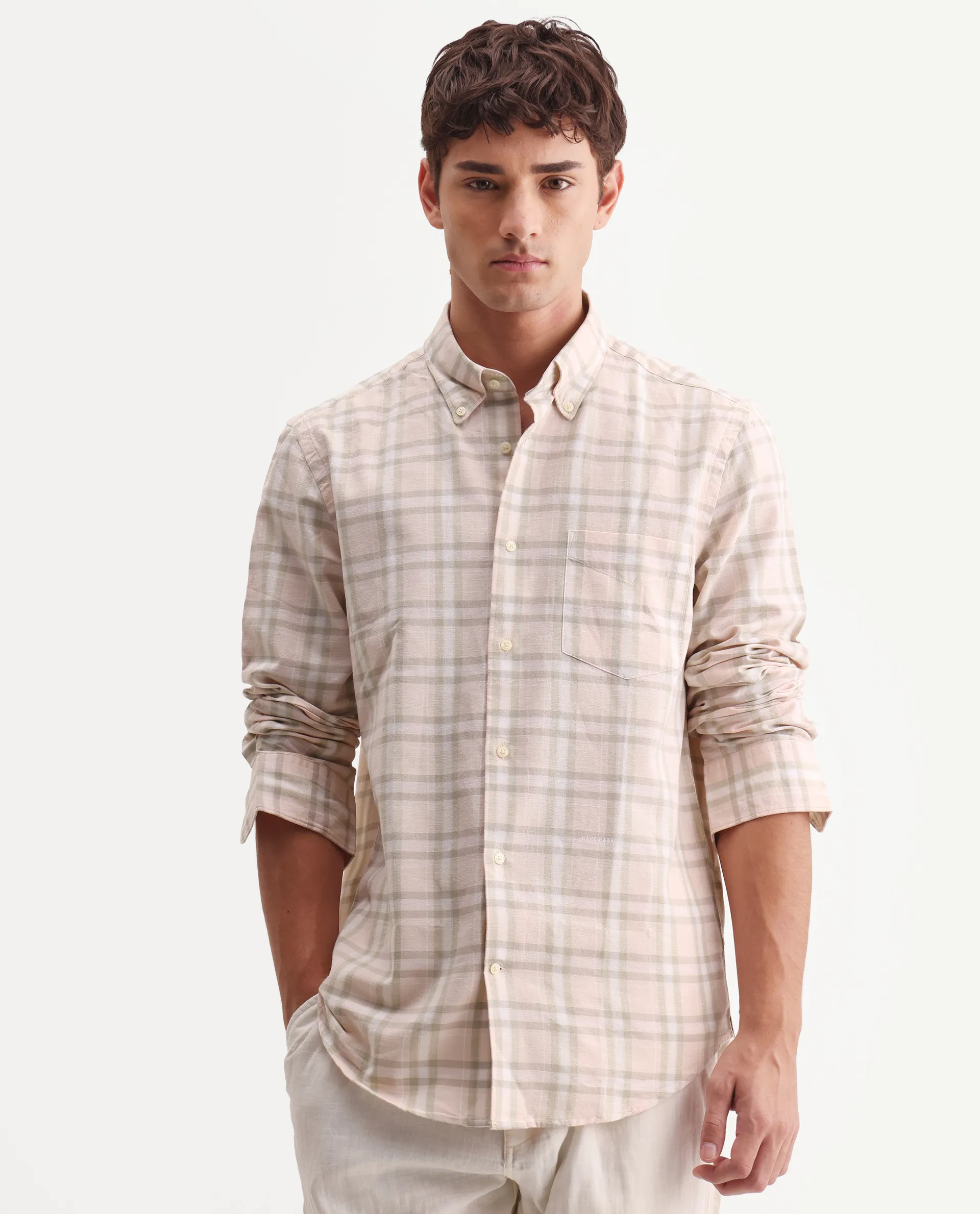 Rare Rabbit Men's Stur Pink 100% Linen Checked Print Regular Fit Full Sleeve Collared Shirt - Image 4