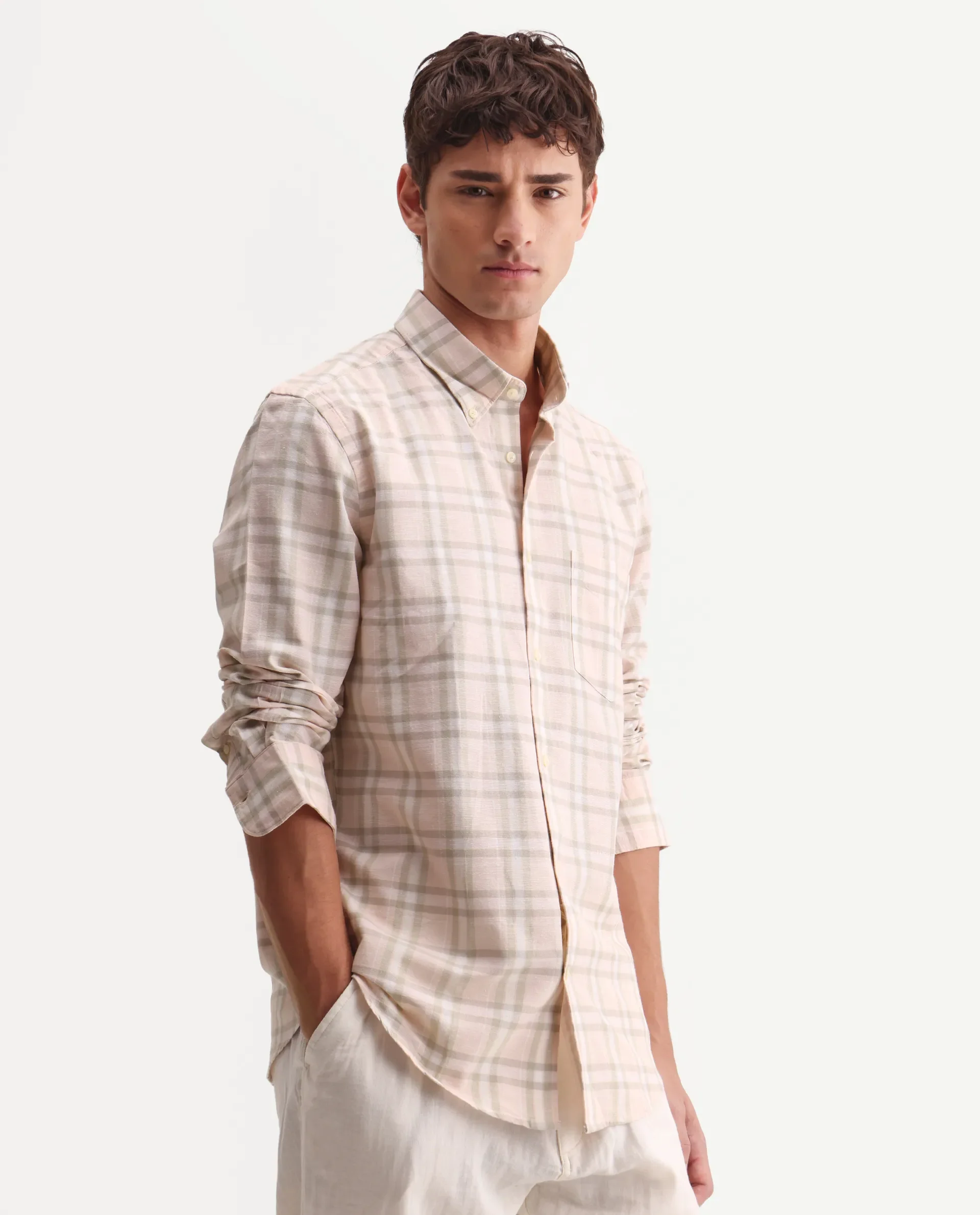 Rare Rabbit Men's Stur Pink 100% Linen Checked Print Regular Fit Full Sleeve Collared Shirt - Image 6