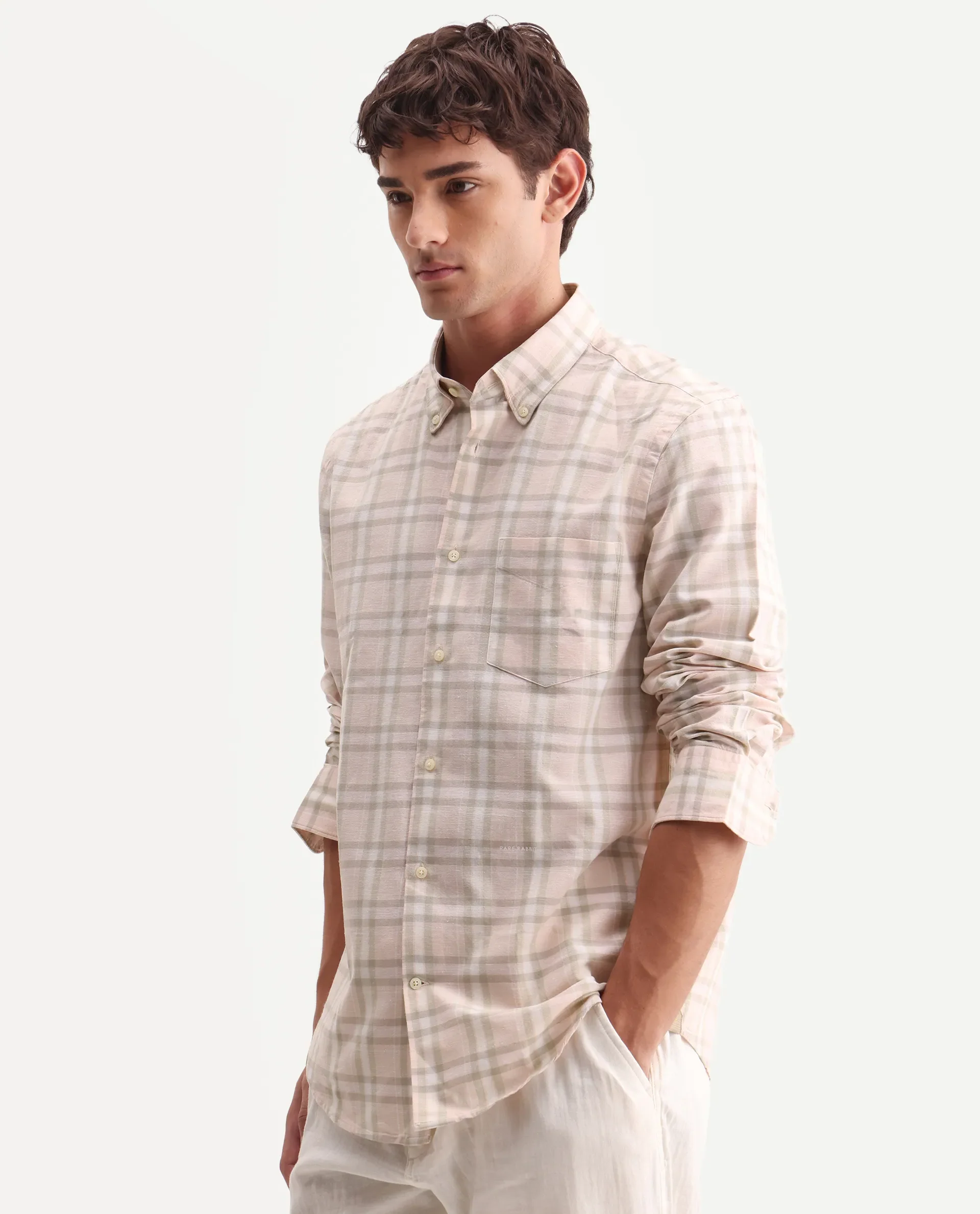 Rare Rabbit Men's Stur Pink 100% Linen Checked Print Regular Fit Full Sleeve Collared Shirt - Image 7