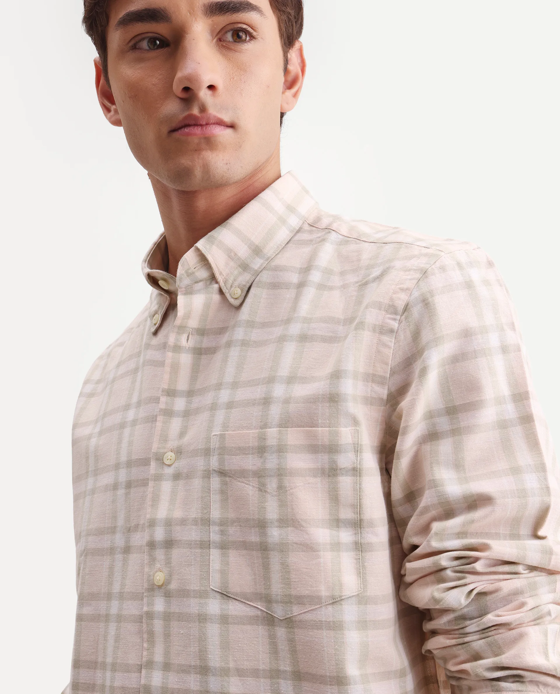 Rare Rabbit Men's Stur Pink 100% Linen Checked Print Regular Fit Full Sleeve Collared Shirt - Image 8