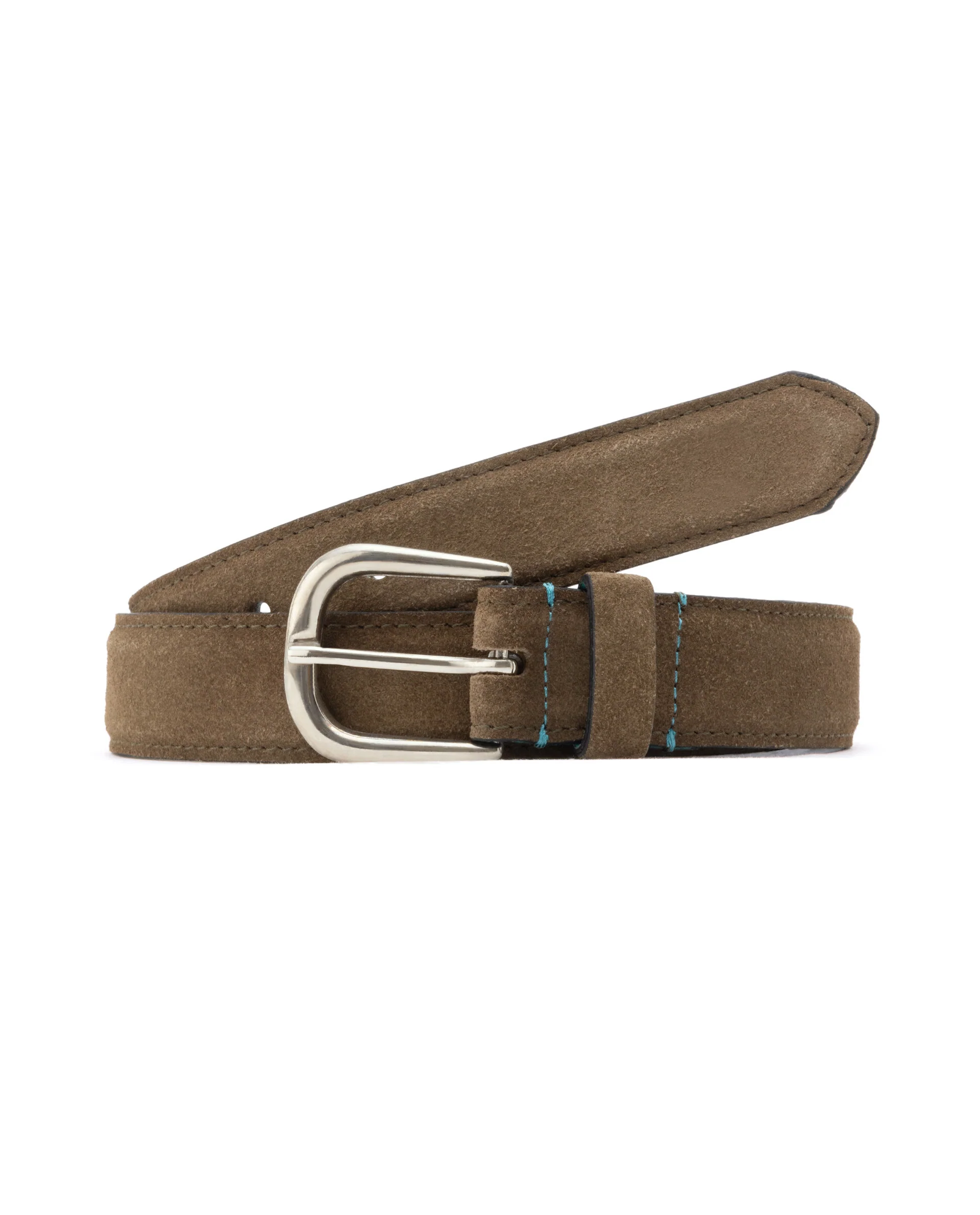 Rare Rabbit Men's Suedo Olive Belt Leather Fabric Solid