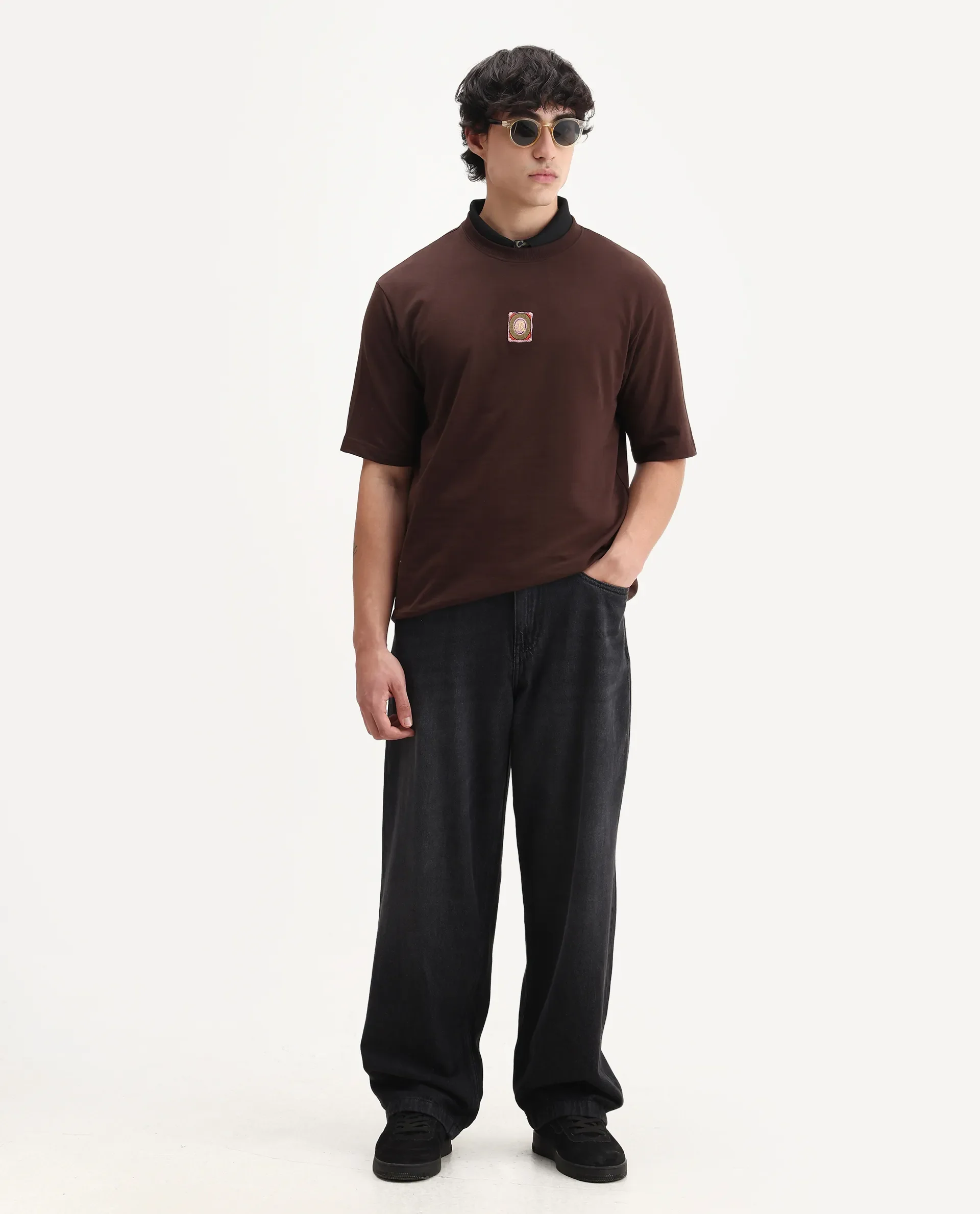 Rare Rabbit Men's Sues Brown Cotton Graphic Print Oversized Fit Half Sleeve Crew Neck T-Shirt - Image 2