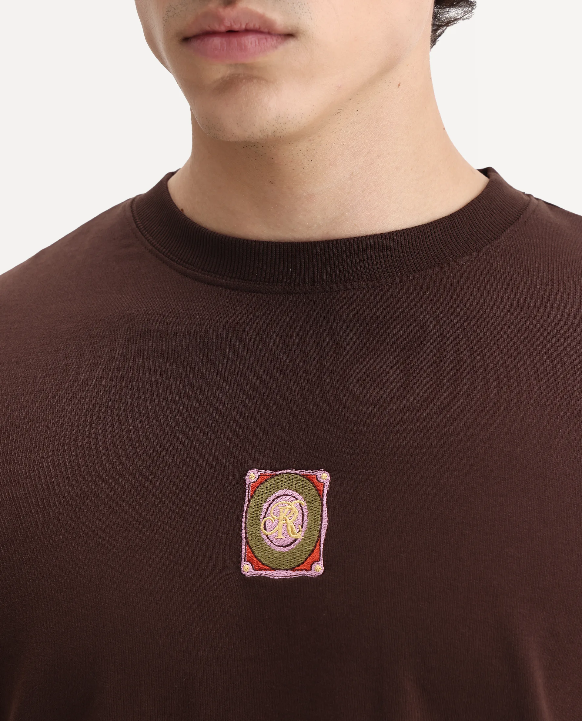 Rare Rabbit Men's Sues Brown Cotton Graphic Print Oversized Fit Half Sleeve Crew Neck T-Shirt - Image 3