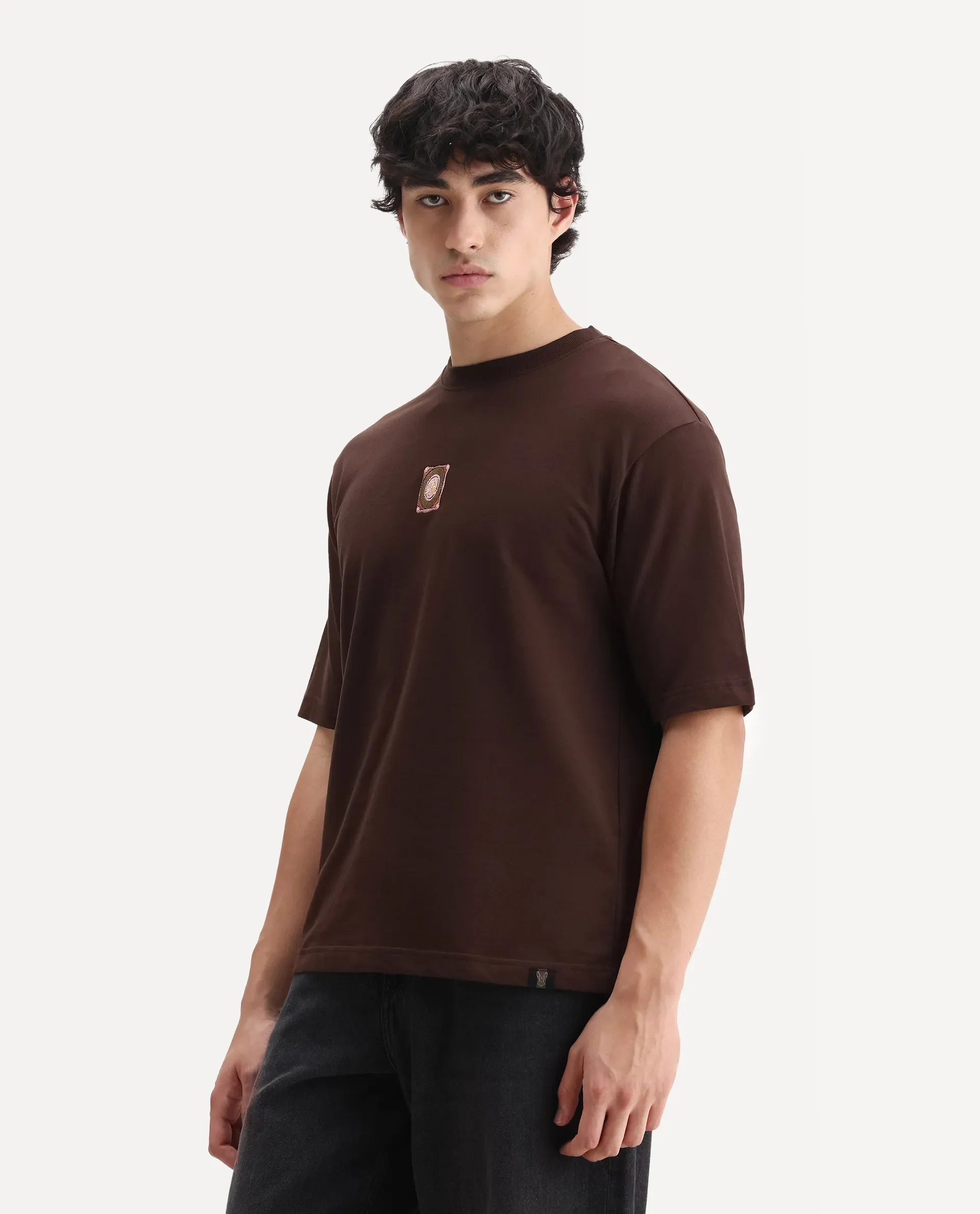 Rare Rabbit Men's Sues Brown Cotton Graphic Print Oversized Fit Half Sleeve Crew Neck T-Shirt - Image 5