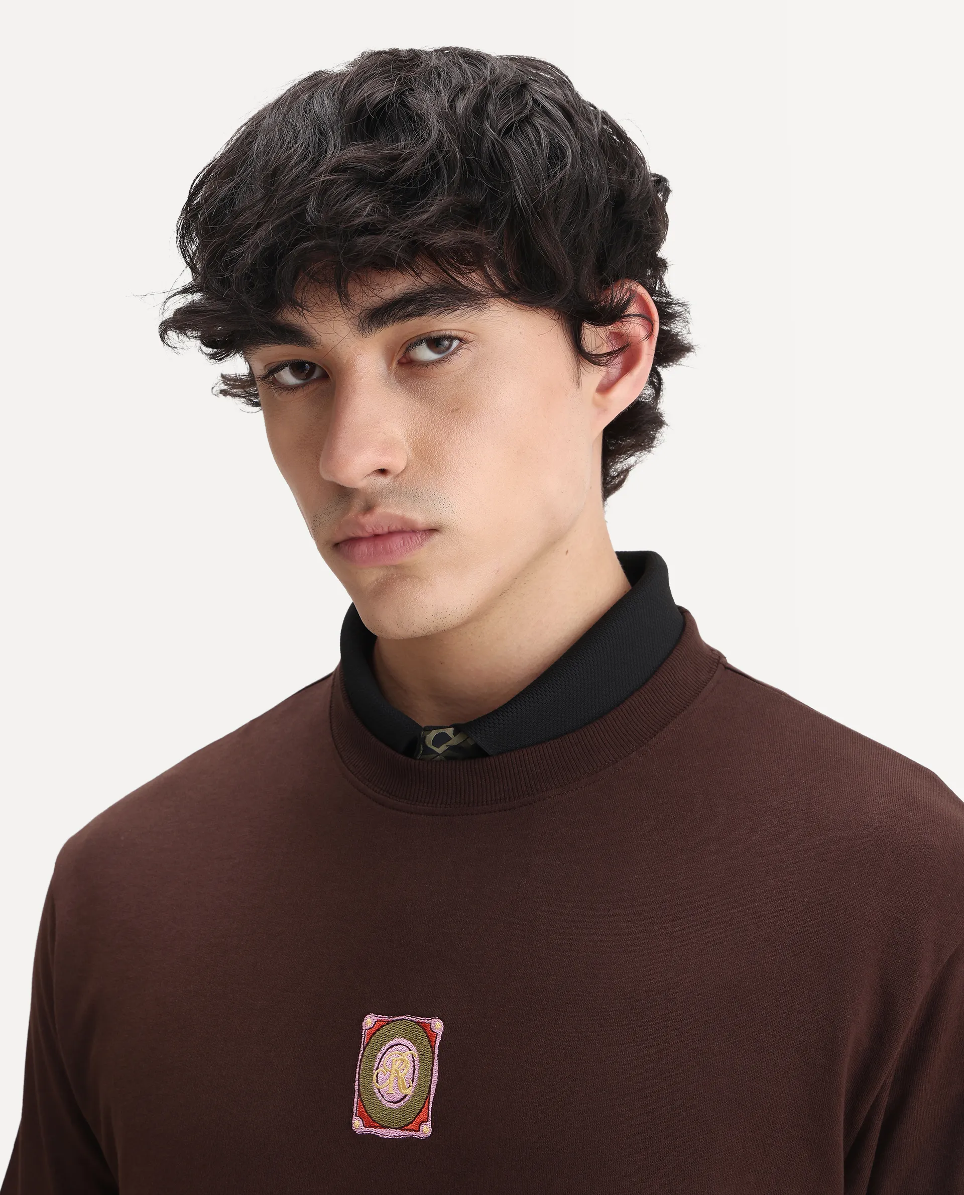 Rare Rabbit Men's Sues Brown Cotton Graphic Print Oversized Fit Half Sleeve Crew Neck T-Shirt - Image 7