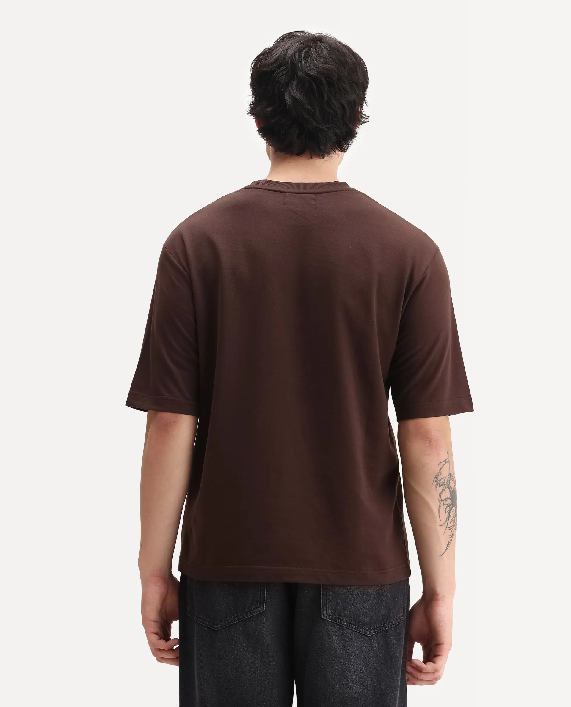Rare Rabbit Men's Sues Brown Cotton Graphic Print Oversized Fit Half Sleeve Crew Neck T-Shirt - Image 8