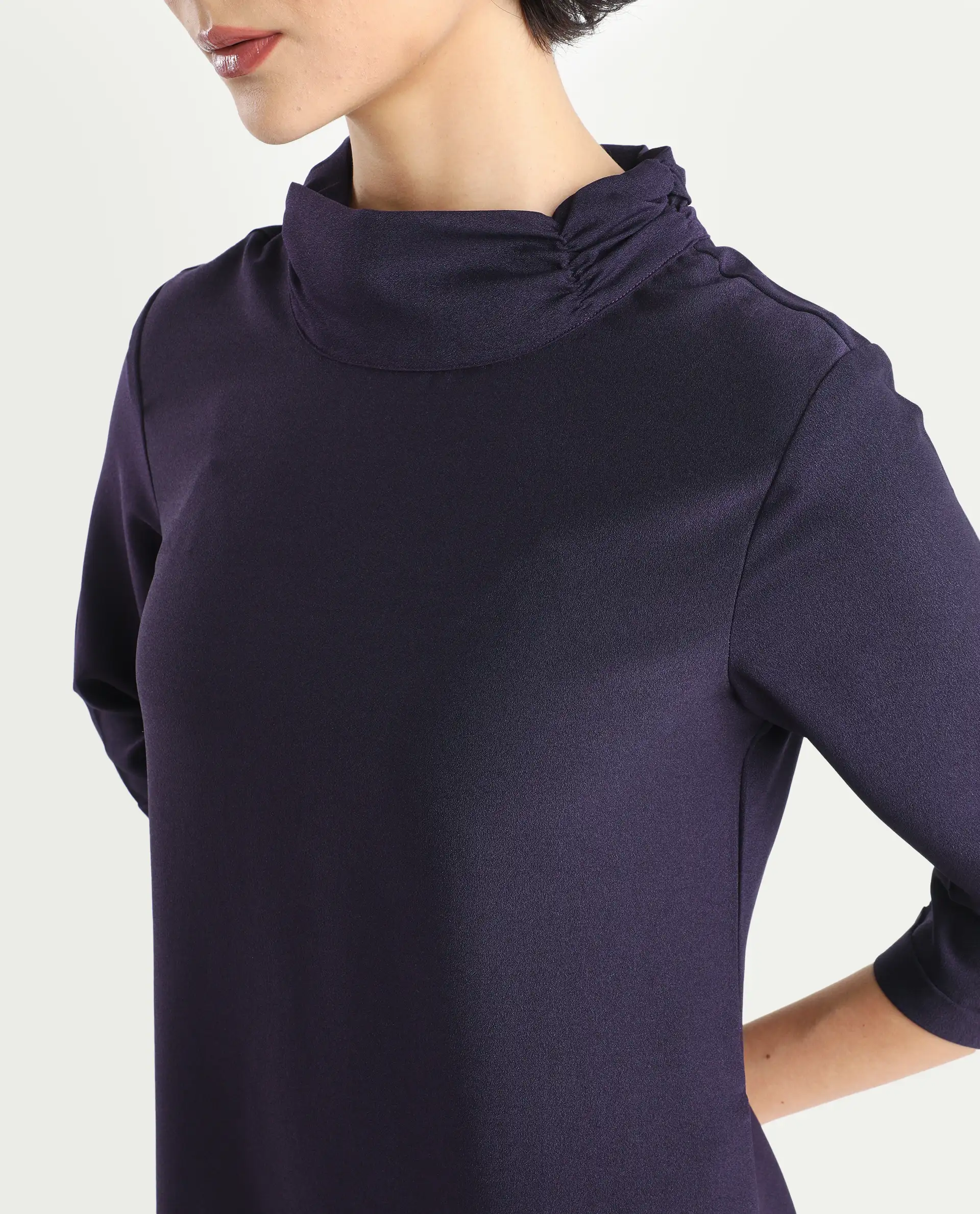 Rareism Women's Sullivan Purple Polyester High Neck Plain Knee Length Regular Fit Dress - Image 4