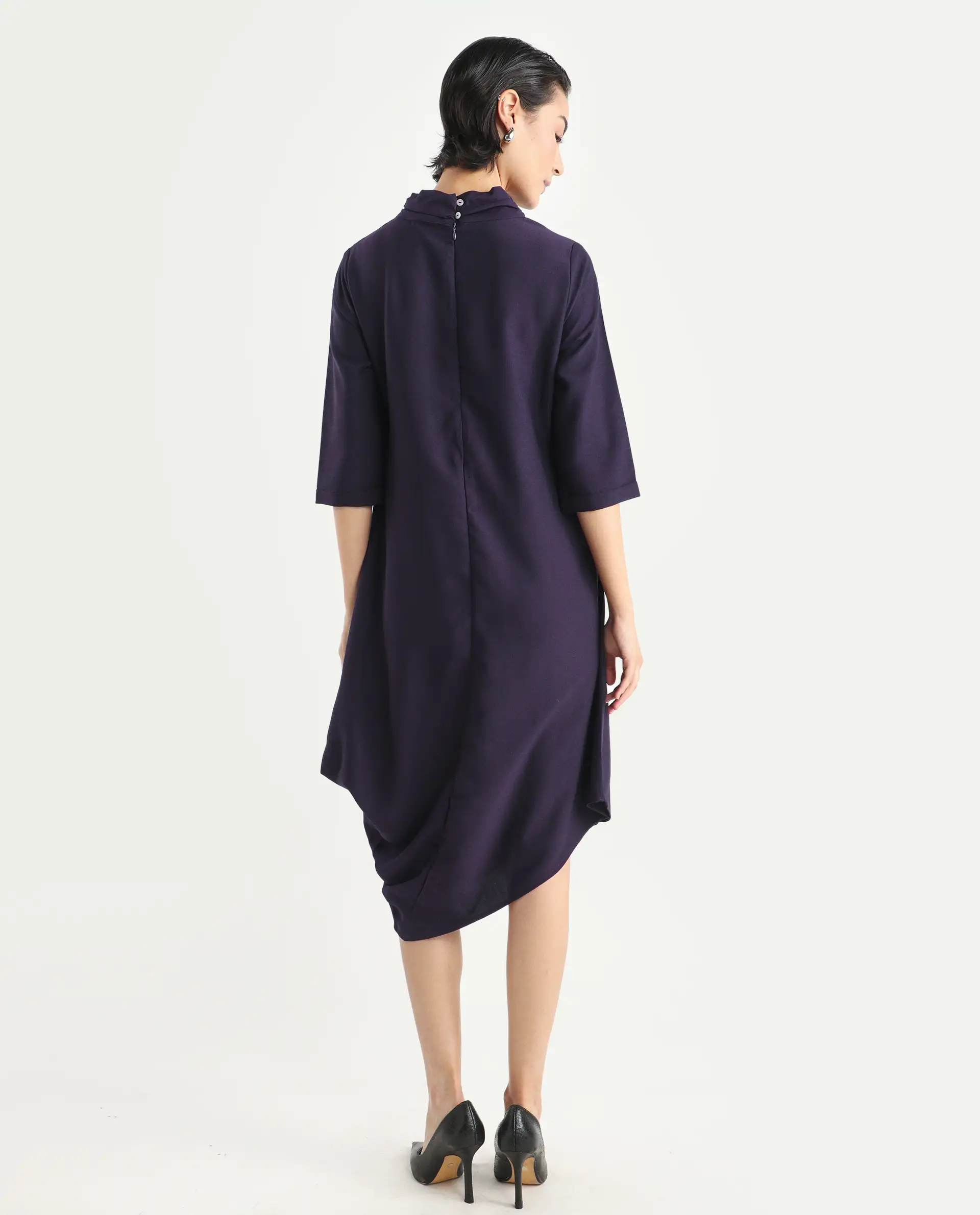 Rareism Women's Sullivan Purple Polyester High Neck Plain Knee Length Regular Fit Dress - Image 8
