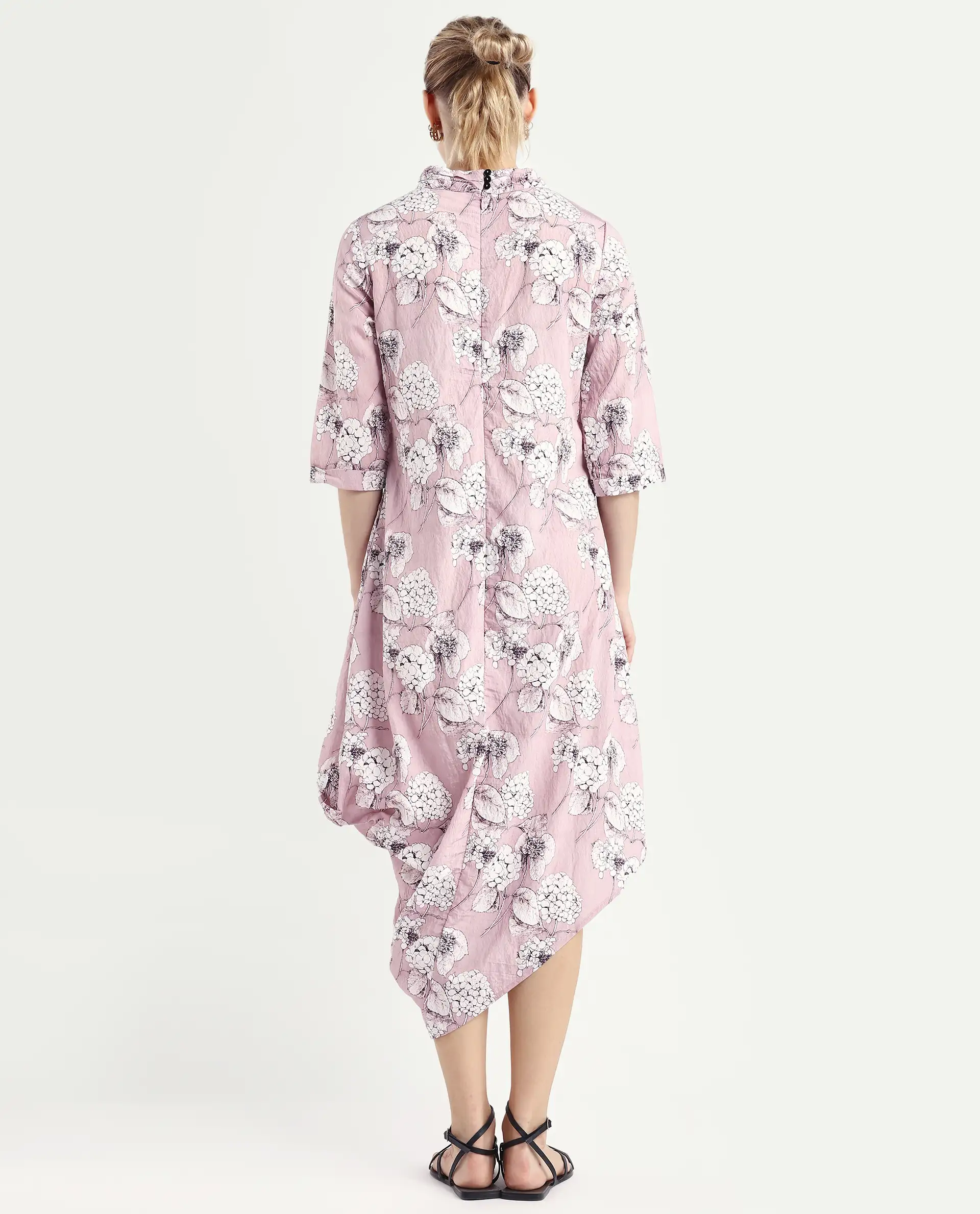 Rareism Women's Sullivio Dusky Pink Nylon Blend High Neck Floral Print Midi Relaxed Fit Dress - Image 7