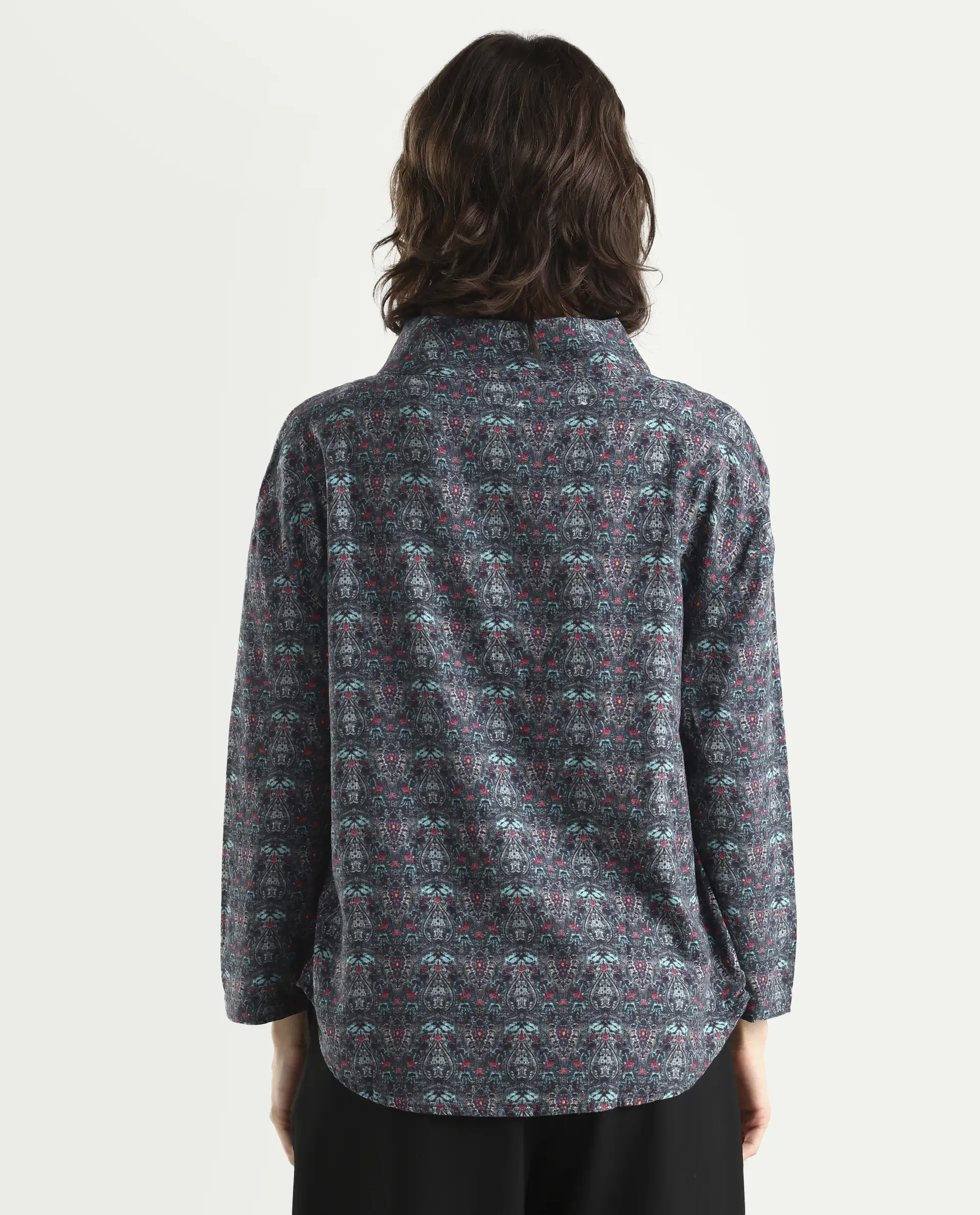 Rareism Women's Summary Grey Linen High Neck Geometric Print Tailored Top - Image 7
